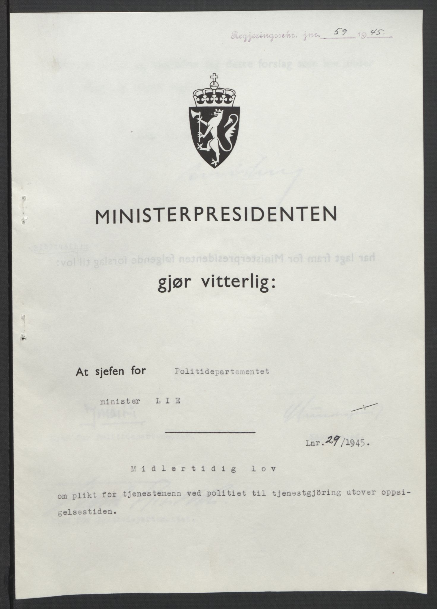 NS-administrasjonen 1940-1945 (Statsrådsekretariatet, de kommisariske statsråder mm), AV/RA-S-4279/D/Db/L0101/0001: -- / Lover og vedtak, 1945, p. 121