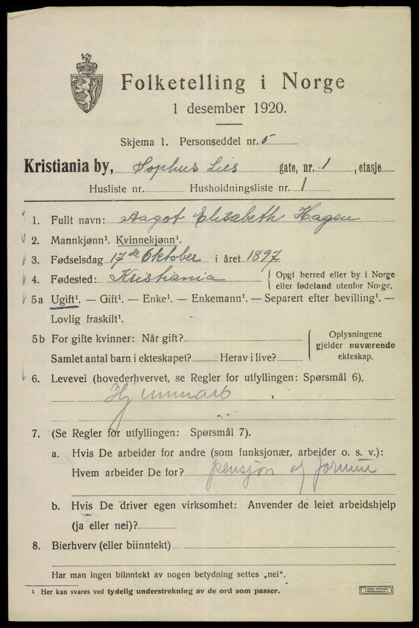 SAO, 1920 census for Kristiania, 1920, p. 528211