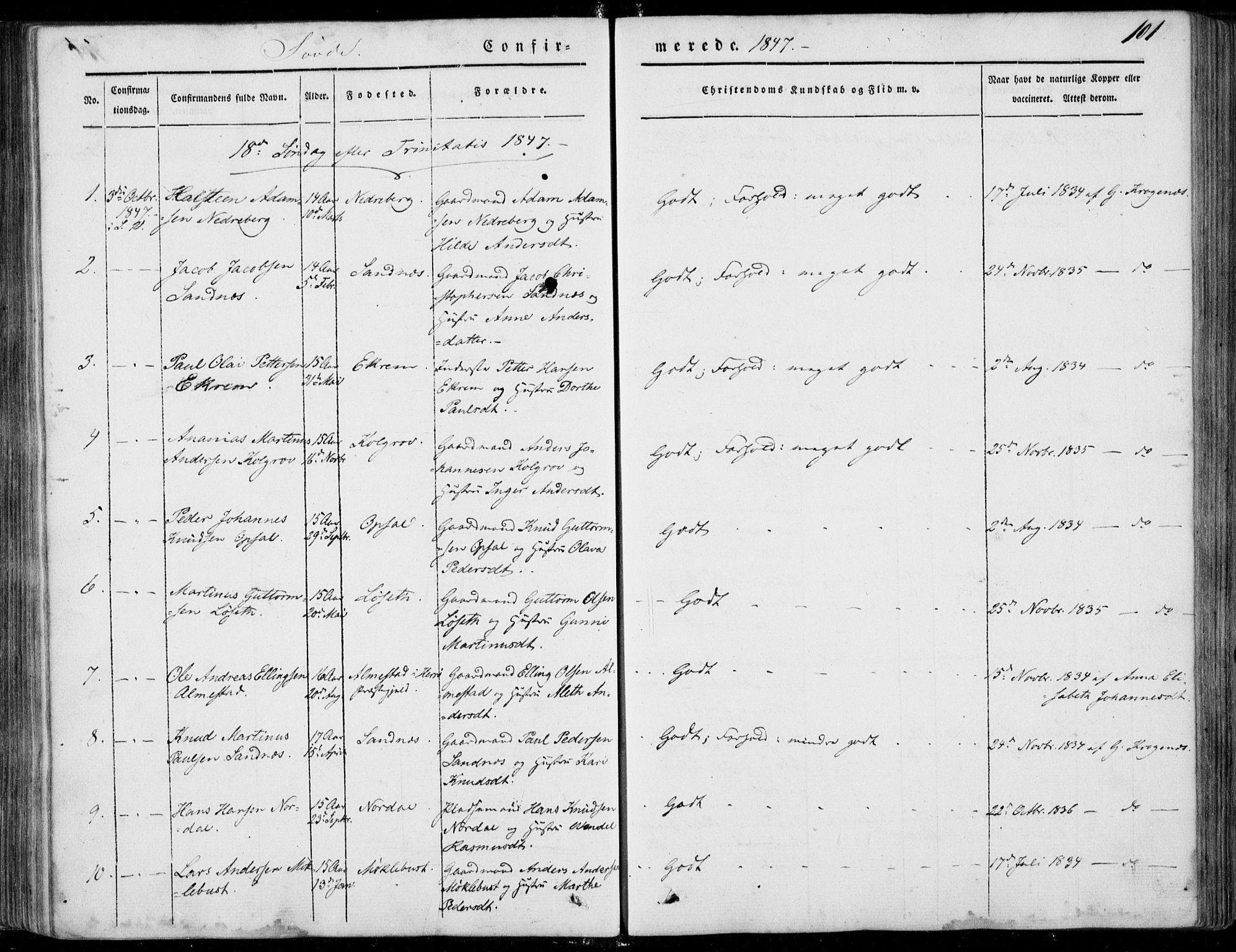 Ministerialprotokoller, klokkerbøker og fødselsregistre - Møre og Romsdal, SAT/A-1454/502/L0023: Parish register (official) no. 502A01, 1844-1873, p. 101