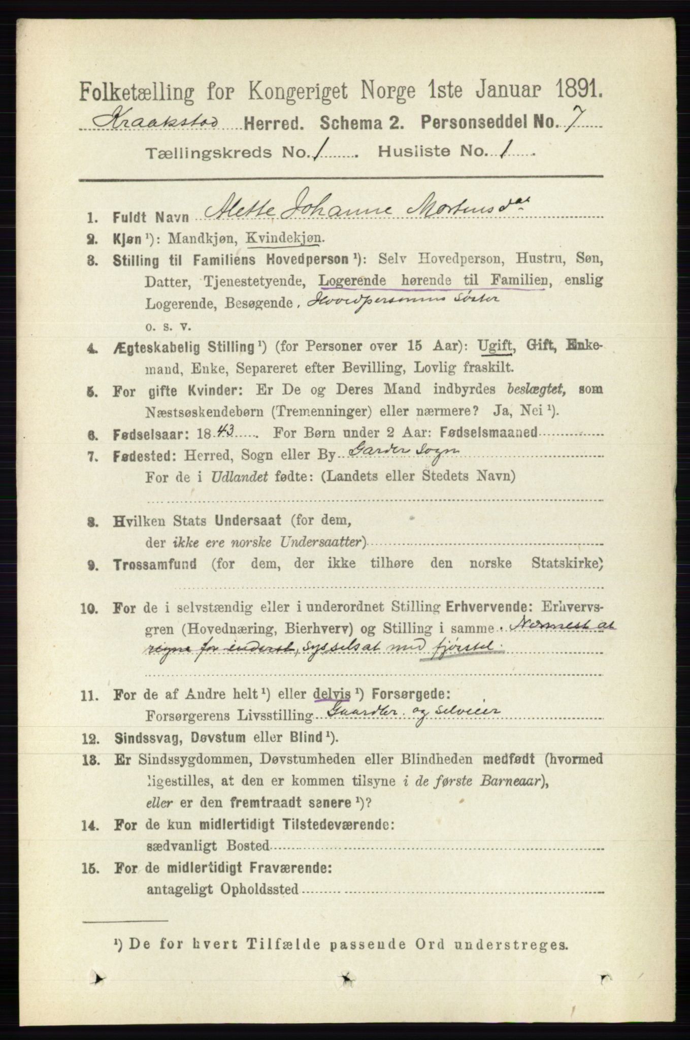 RA, 1891 census for 0212 Kråkstad, 1891, p. 121