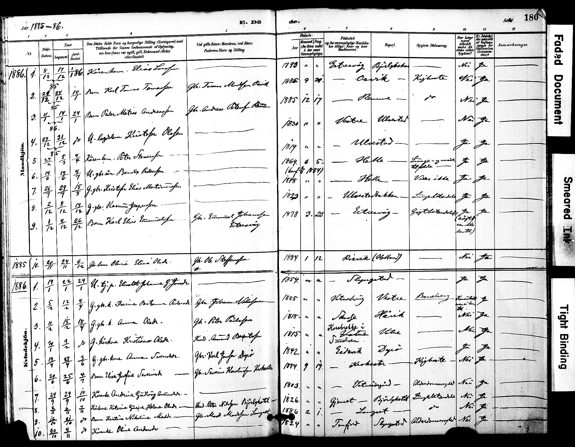 Ministerialprotokoller, klokkerbøker og fødselsregistre - Møre og Romsdal, SAT/A-1454/525/L0374: Parish register (official) no. 525A04, 1880-1899, p. 180