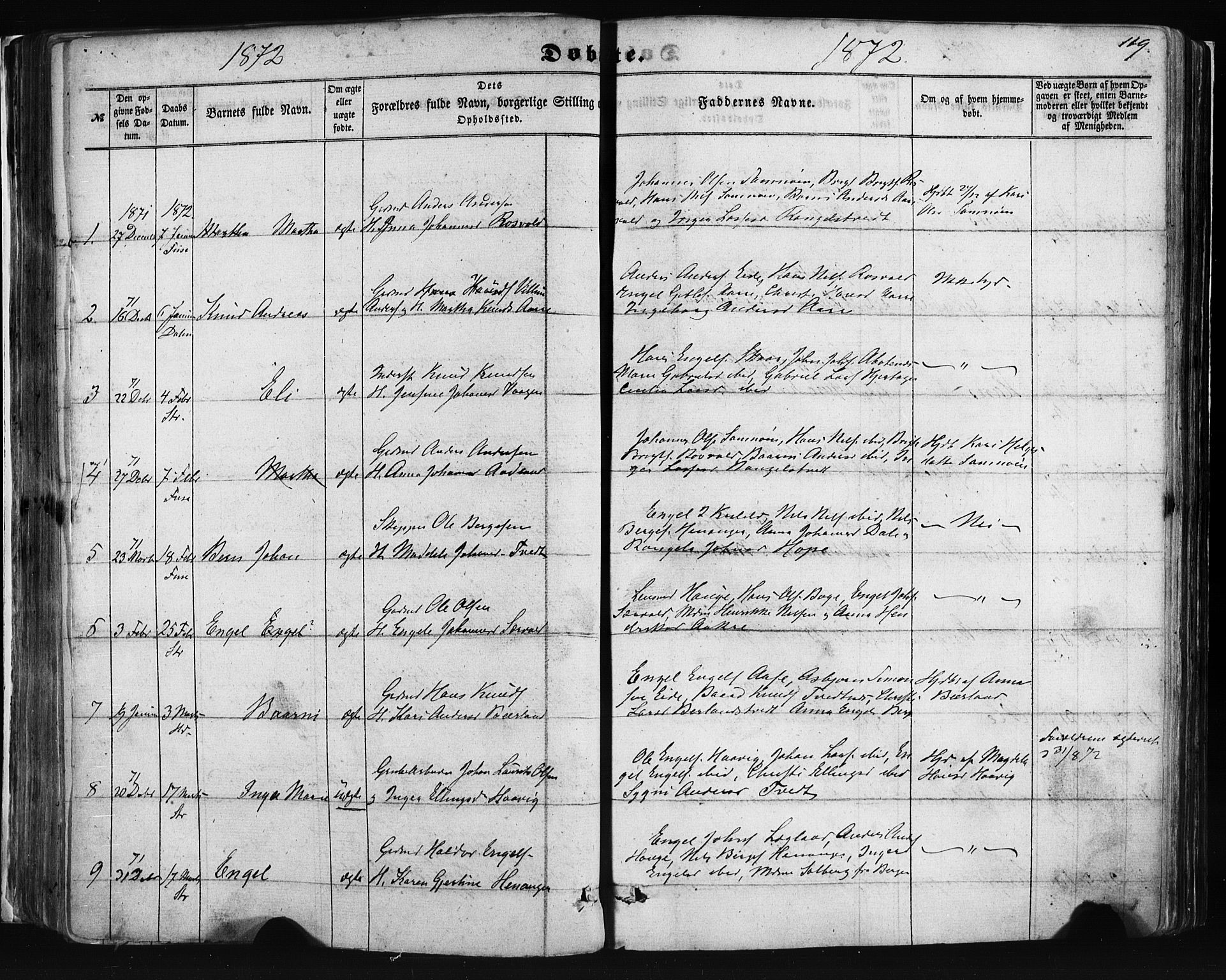 Fusa sokneprestembete, AV/SAB-A-75401/H/Haa: Parish register (official) no. A 1I, 1855-1879, p. 119