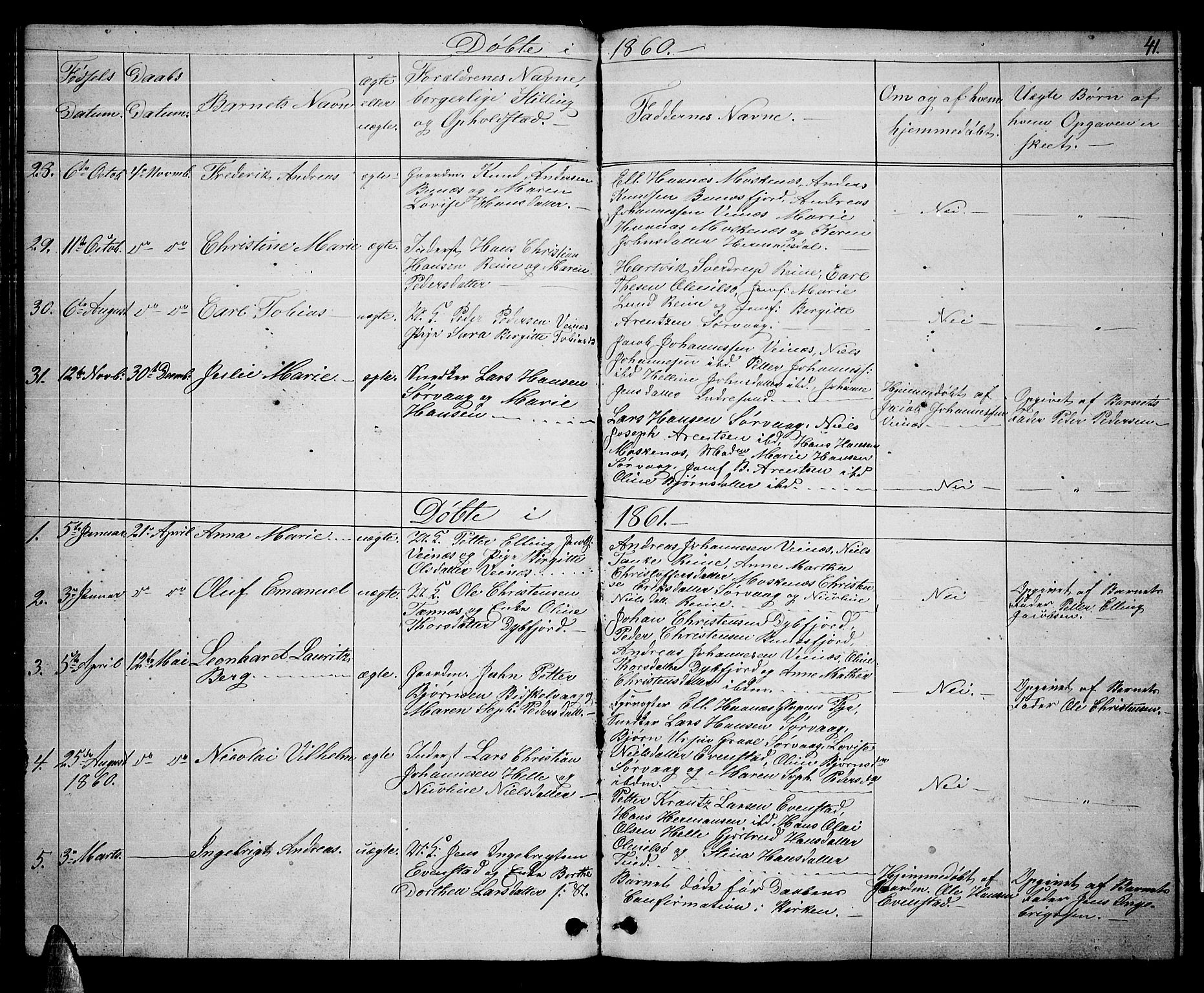 Ministerialprotokoller, klokkerbøker og fødselsregistre - Nordland, SAT/A-1459/886/L1224: Parish register (copy) no. 886C01, 1843-1873, p. 41