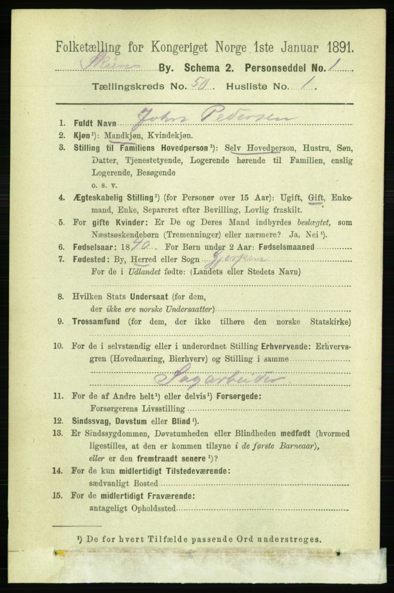 RA, 1891 census for 0806 Skien, 1891, p. 10729