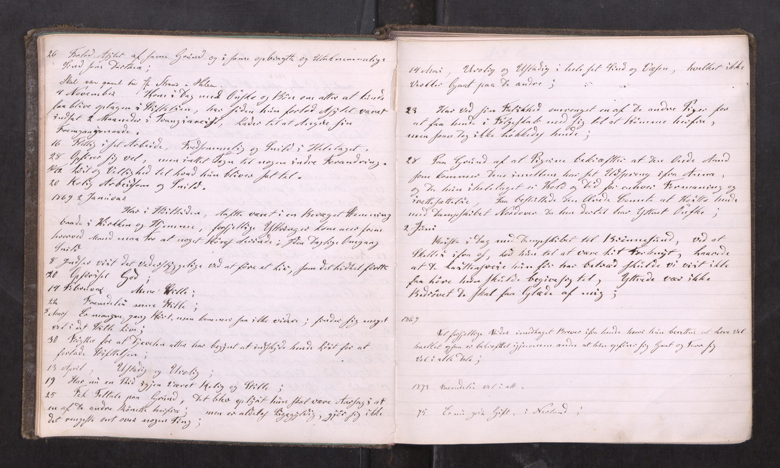 Kvindehjemmet i Trondhjem - Magdalenastiftelsen, AV/SAT-PA-0323/F/L0002: Dagbok for Asylet Magdalenastiftelsen, bestyrerinne, 1868-1905