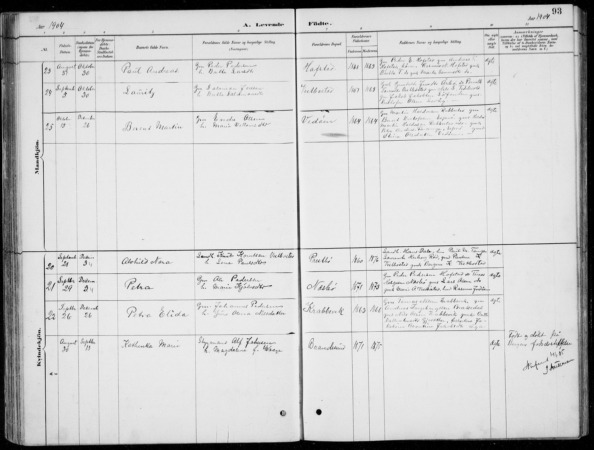 Fitjar sokneprestembete, AV/SAB-A-99926: Parish register (copy) no. A 2, 1887-1906, p. 93