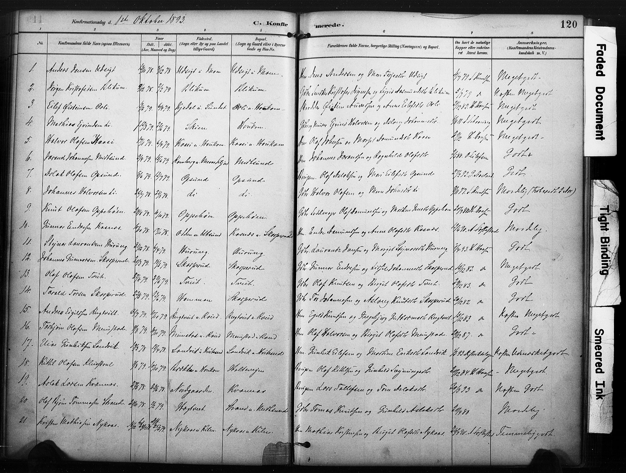 Kviteseid kirkebøker, SAKO/A-276/F/Fa/L0008: Parish register (official) no. I 8, 1882-1903, p. 120