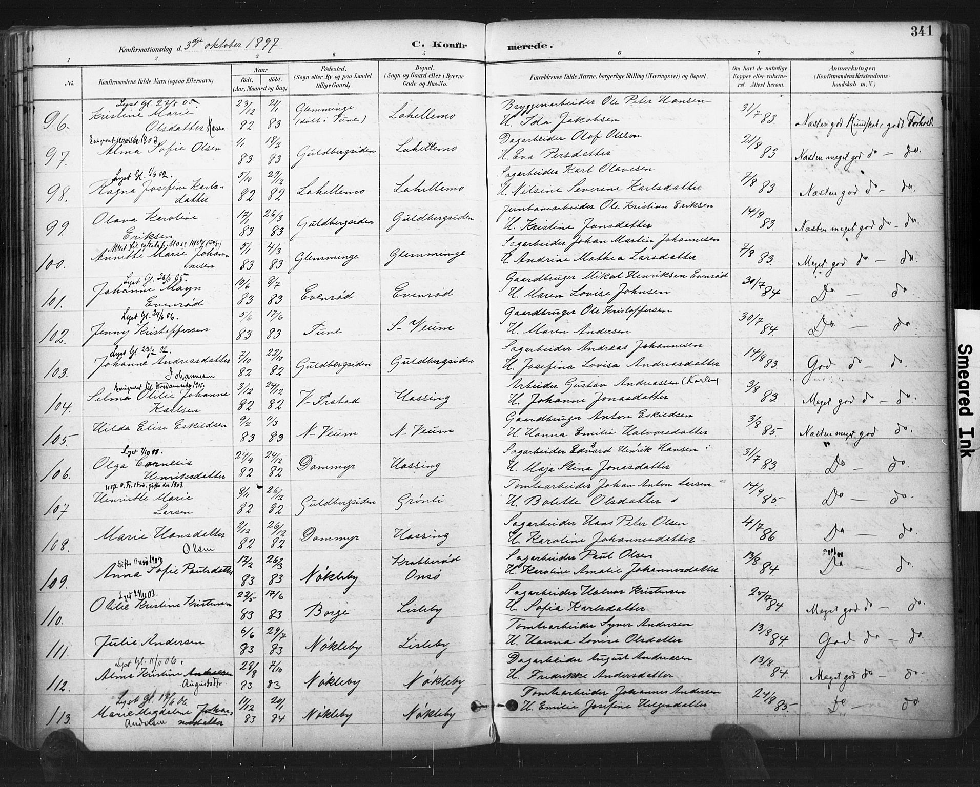 Glemmen prestekontor Kirkebøker, SAO/A-10908/F/Fa/L0013: Parish register (official) no. 13, 1892-1907, p. 341