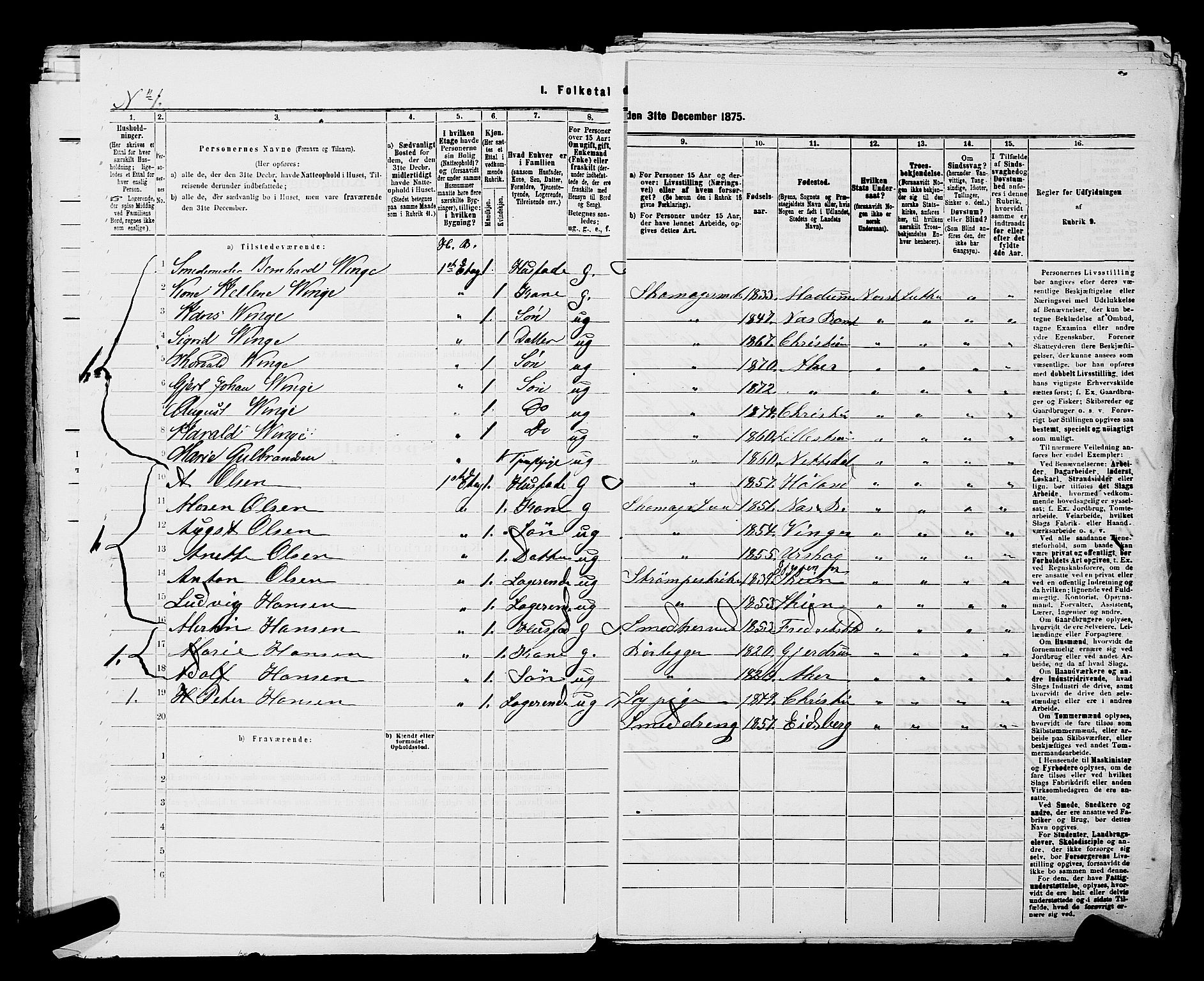 RA, 1875 census for 0301 Kristiania, 1875, p. 3384