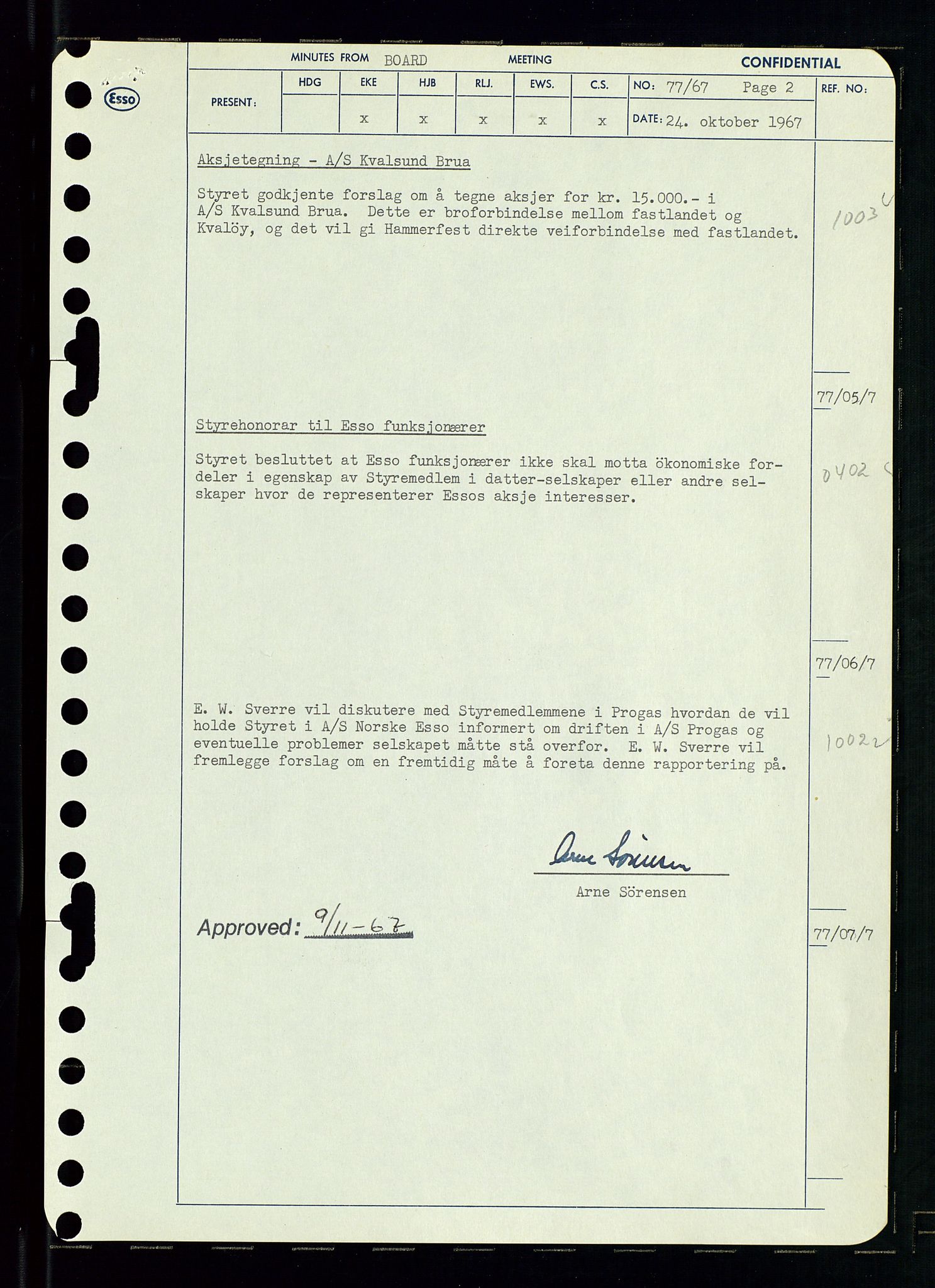 Pa 0982 - Esso Norge A/S, AV/SAST-A-100448/A/Aa/L0002/0003: Den administrerende direksjon Board minutes (styrereferater) / Den administrerende direksjon Board minutes (styrereferater), 1967, p. 155