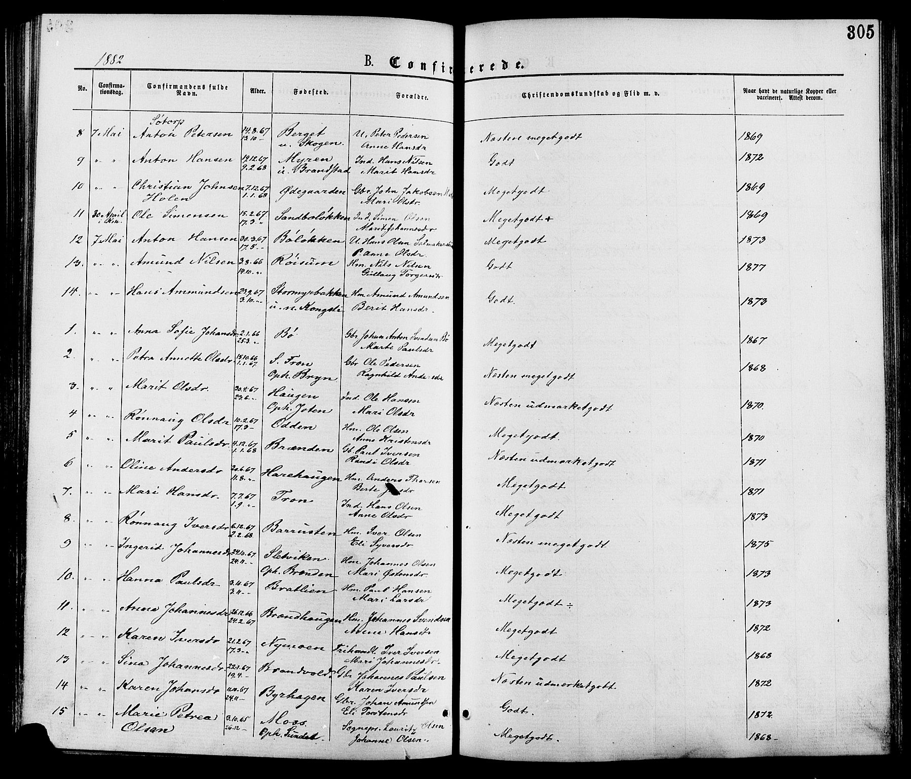 Nord-Fron prestekontor, SAH/PREST-080/H/Ha/Haa/L0002: Parish register (official) no. 2, 1865-1883, p. 305