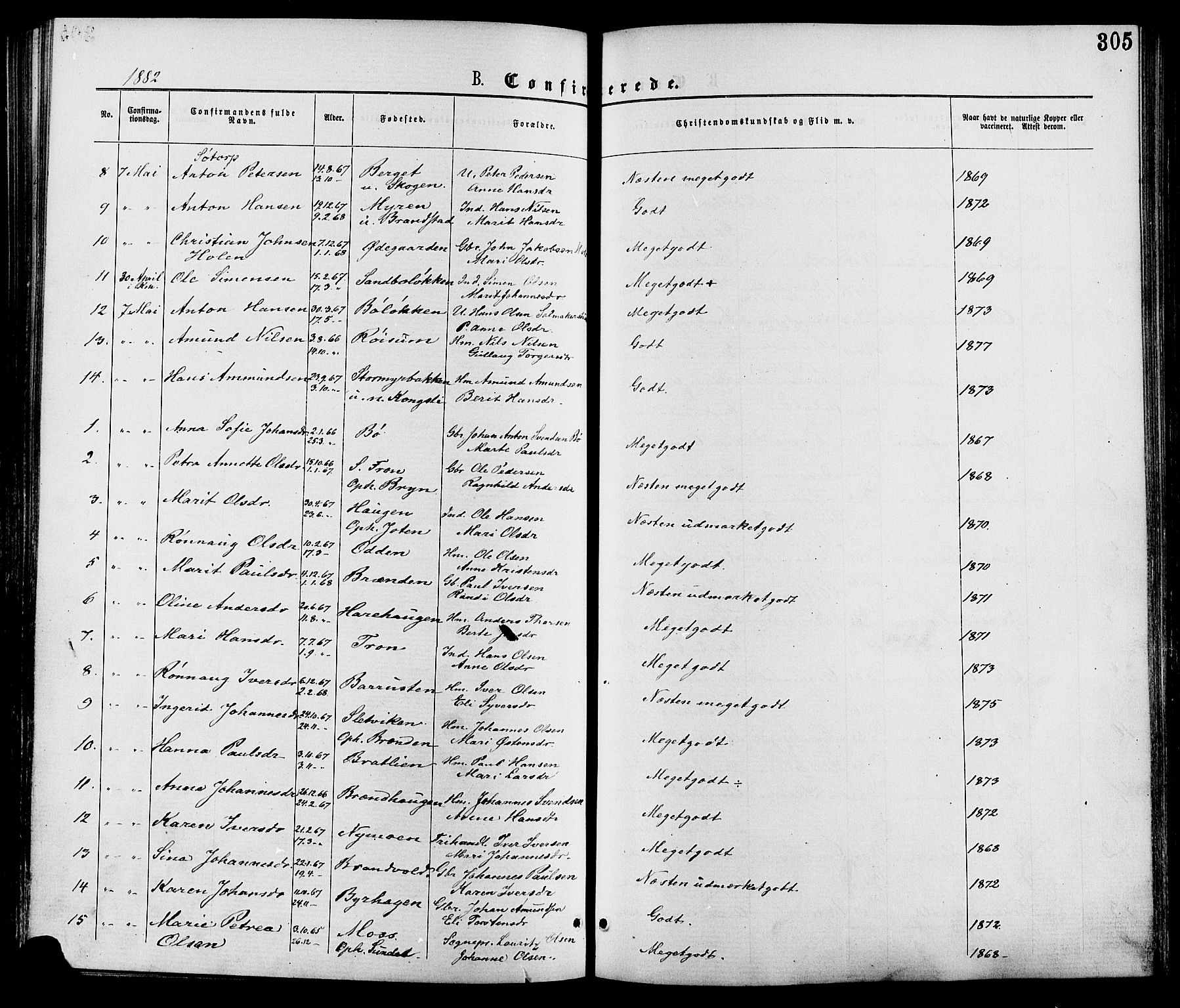 Nord-Fron prestekontor, AV/SAH-PREST-080/H/Ha/Haa/L0002: Parish register (official) no. 2, 1865-1883, p. 305