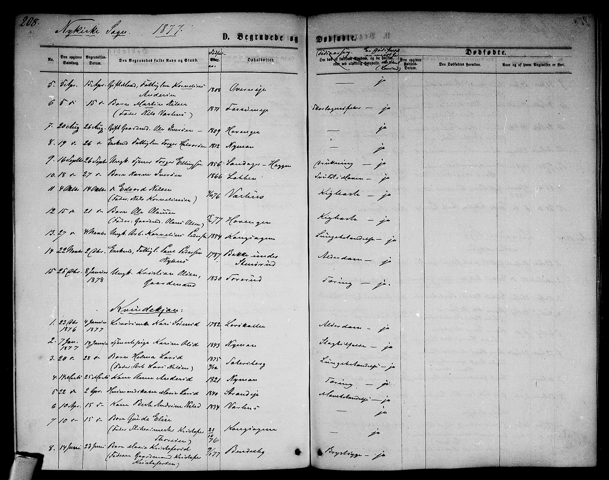 Modum kirkebøker, AV/SAKO-A-234/G/Ga/L0007: Parish register (copy) no. I 7, 1869-1878, p. 208