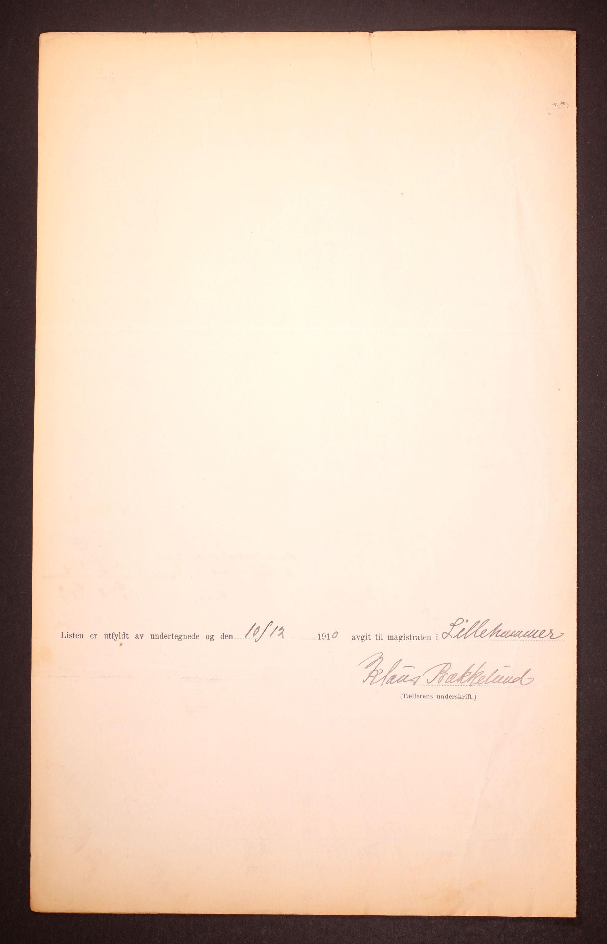RA, 1910 census for Lillehammer, 1910, p. 6
