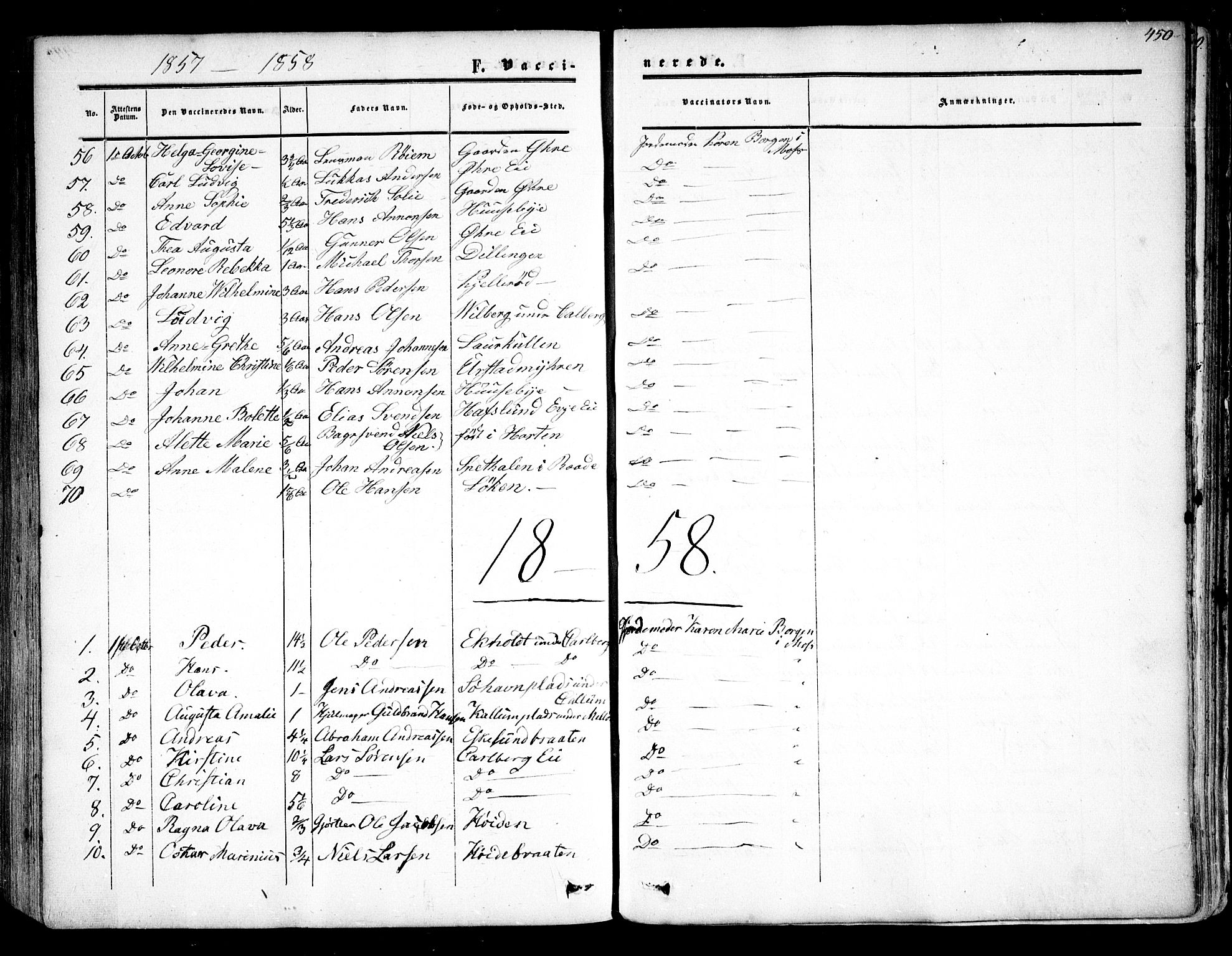 Rygge prestekontor Kirkebøker, SAO/A-10084b/F/Fa/L0005: Parish register (official) no. 5, 1852-1871, p. 450