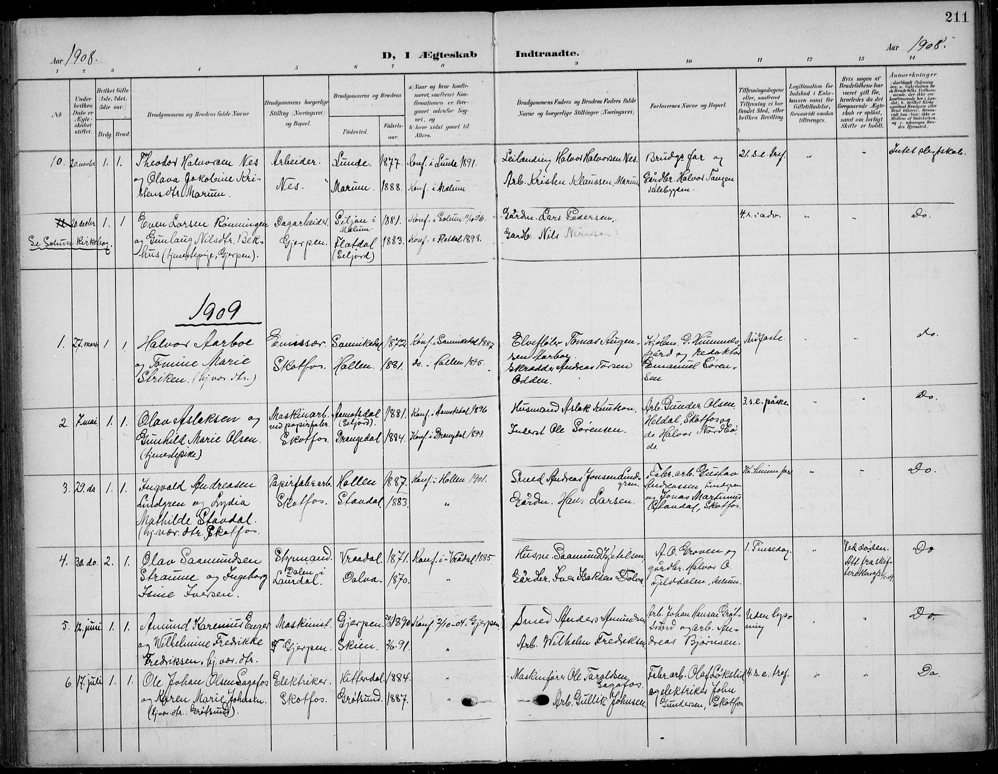 Solum kirkebøker, AV/SAKO-A-306/F/Fb/L0003: Parish register (official) no. II 3, 1901-1912, p. 211