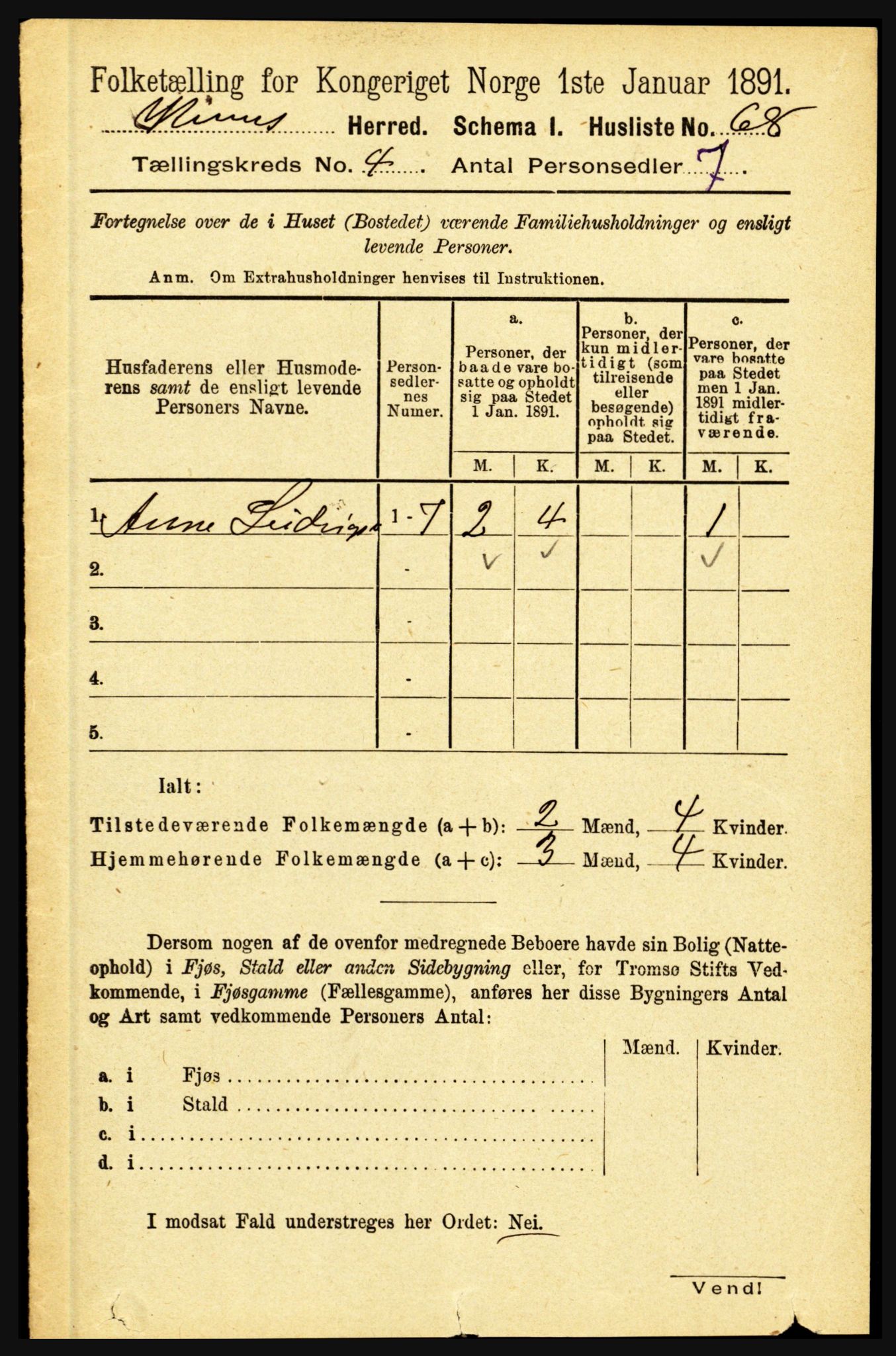 RA, 1891 census for 1437 Kinn, 1891, p. 1323