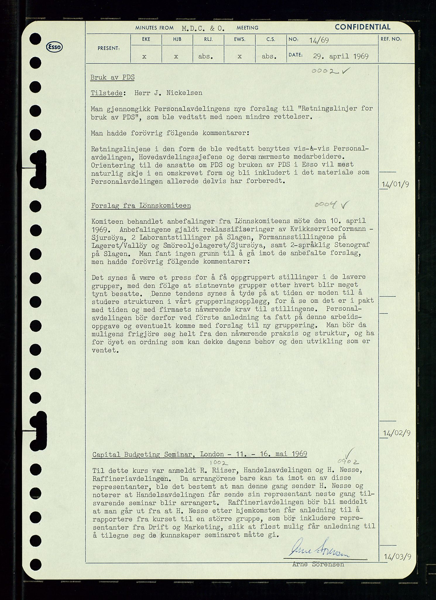 Pa 0982 - Esso Norge A/S, AV/SAST-A-100448/A/Aa/L0003/0001: Den administrerende direksjon Board minutes (styrereferater) og Bedriftforsamlingsprotokoll / Den administrerende direksjon Board minutes (styrereferater), 1969, p. 150