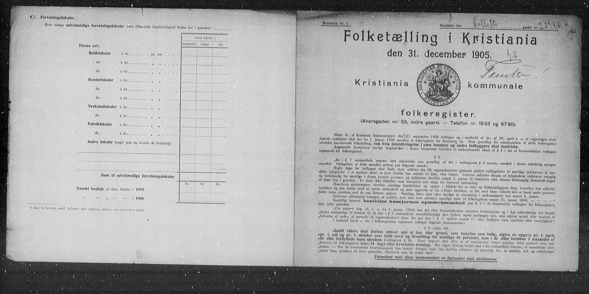 OBA, Municipal Census 1905 for Kristiania, 1905, p. 6793