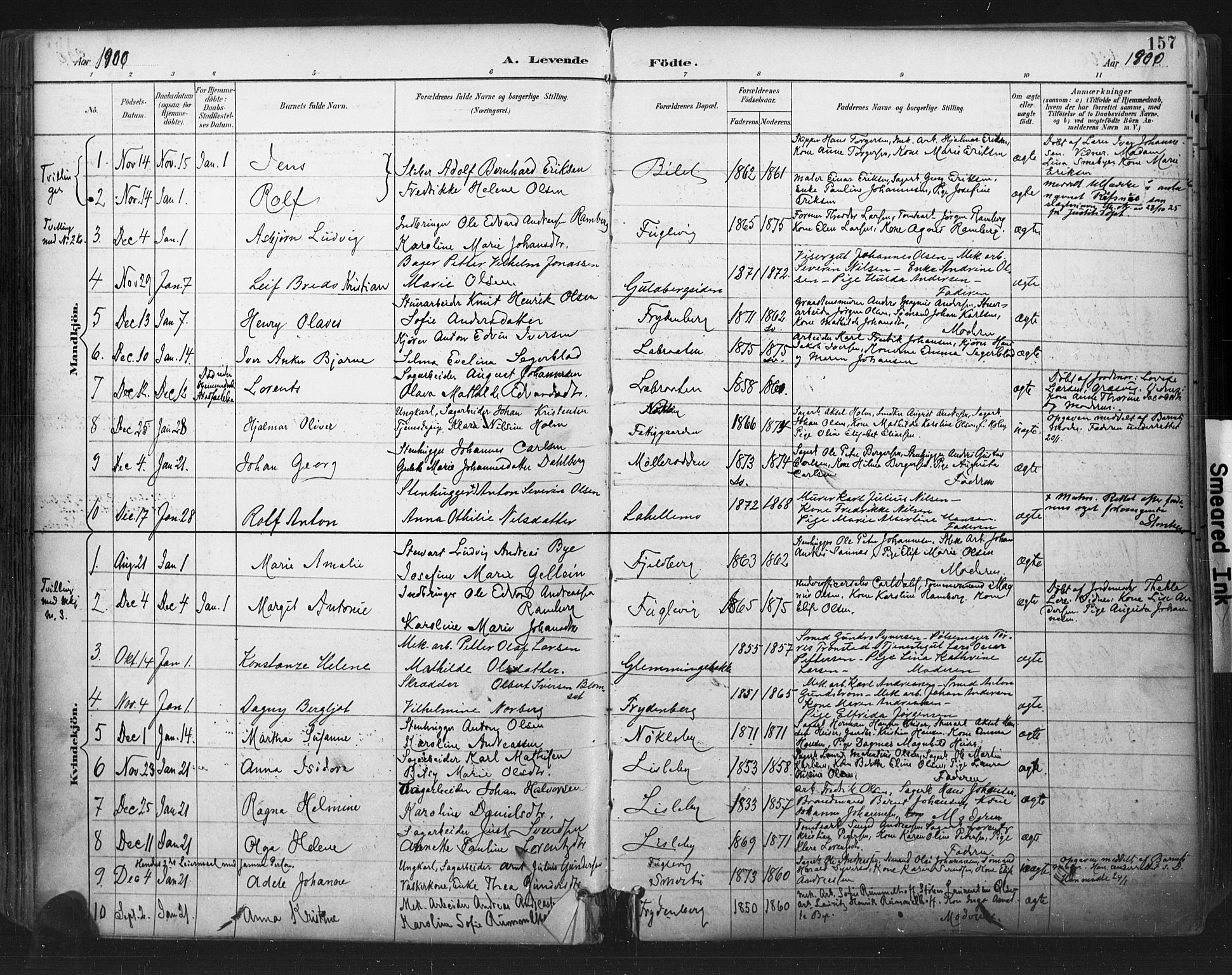 Glemmen prestekontor Kirkebøker, SAO/A-10908/F/Fa/L0013: Parish register (official) no. 13, 1892-1907, p. 157