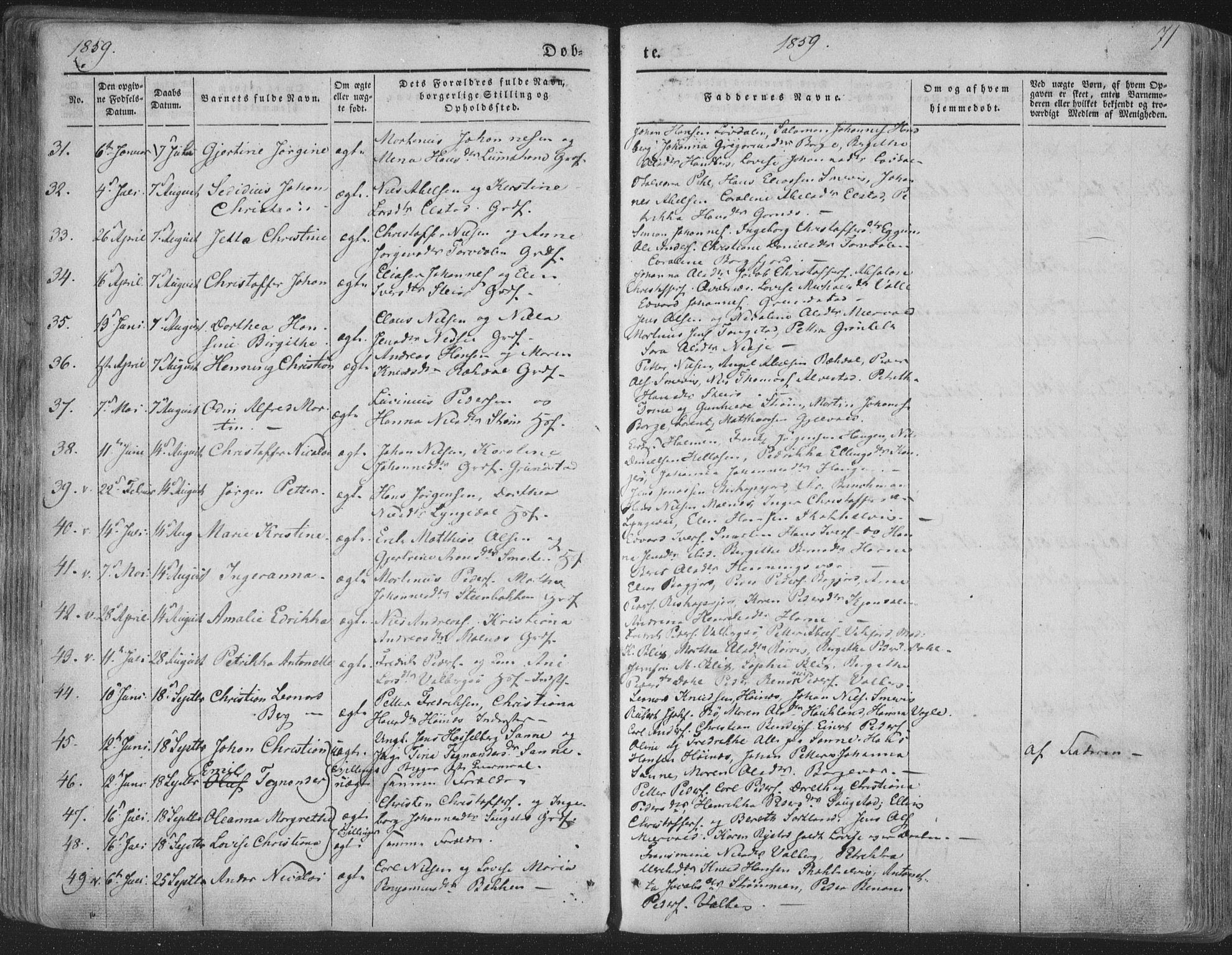 Ministerialprotokoller, klokkerbøker og fødselsregistre - Nordland, AV/SAT-A-1459/880/L1131: Parish register (official) no. 880A05, 1844-1868, p. 71