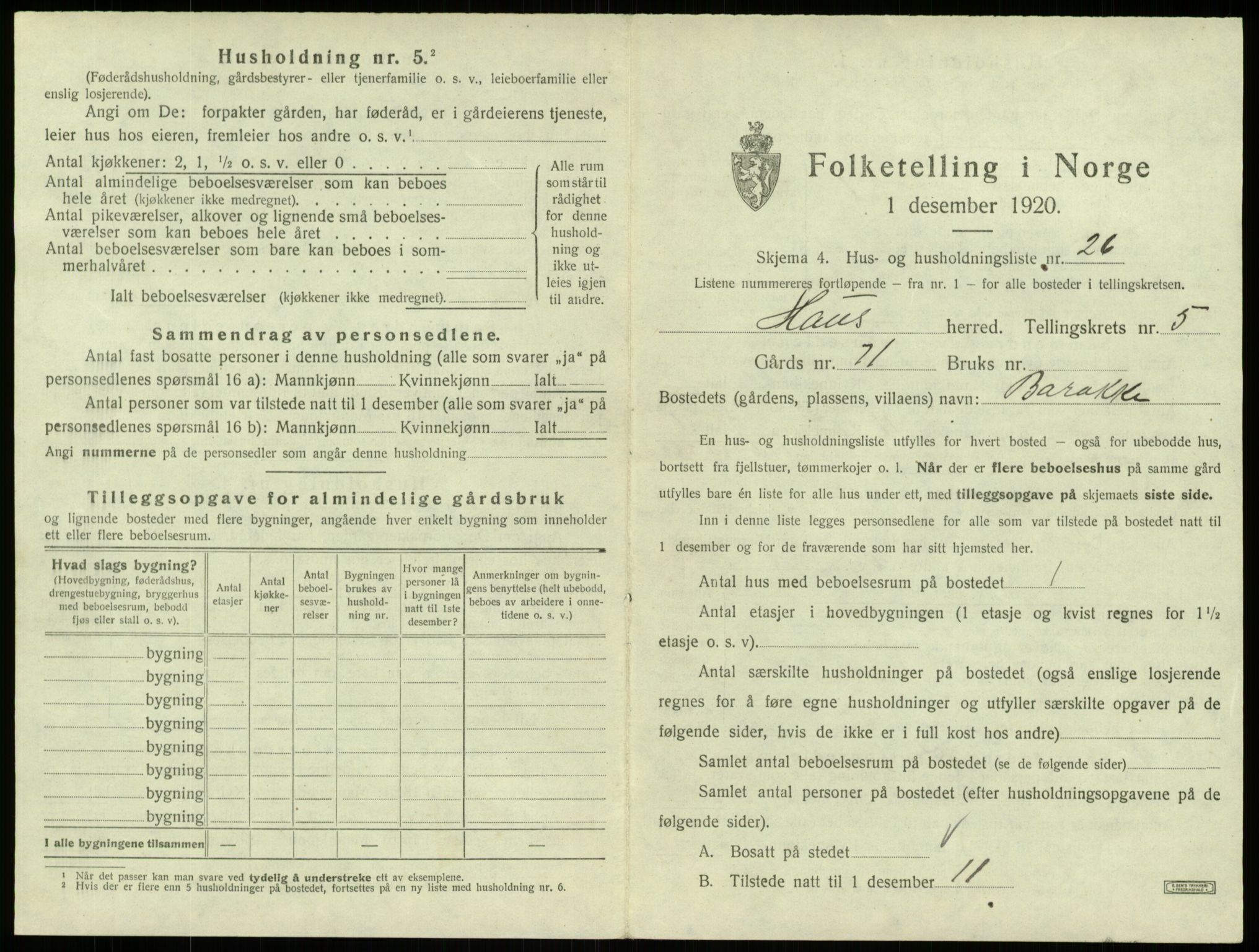 SAB, 1920 census for Haus, 1920, p. 377