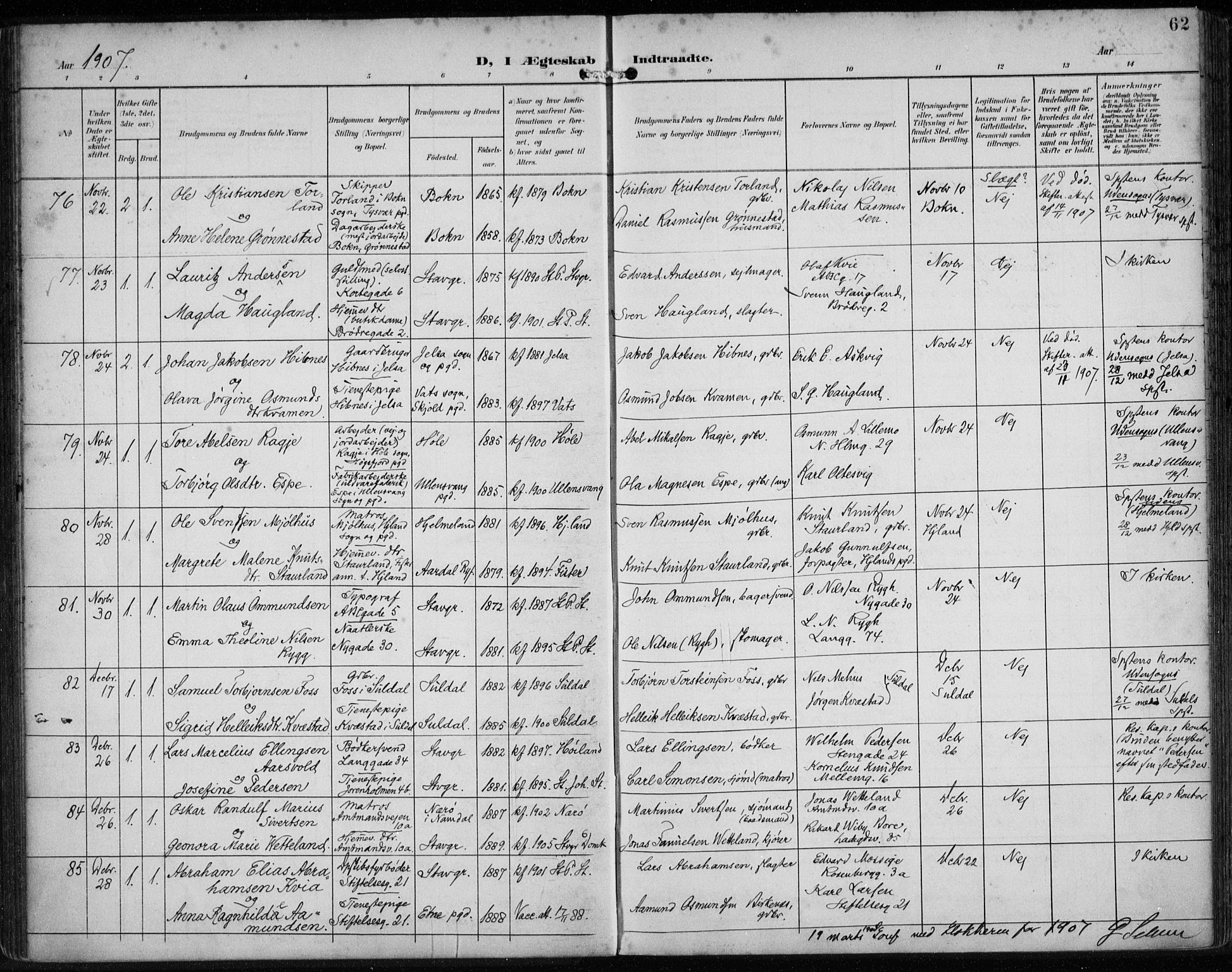 St. Petri sokneprestkontor, AV/SAST-A-101813/002/A/L0003: Parish register (official) no. A 24, 1900-1921, p. 62