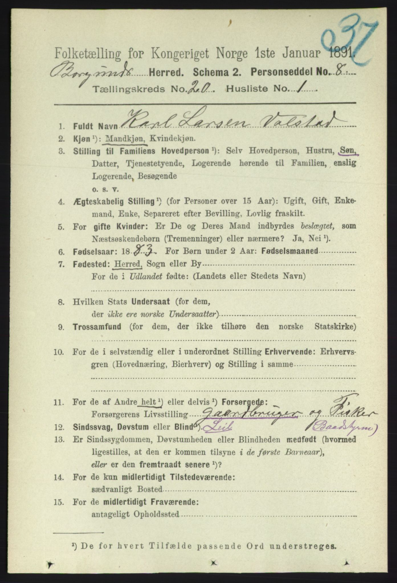 RA, 1891 census for 1531 Borgund, 1891, p. 6117