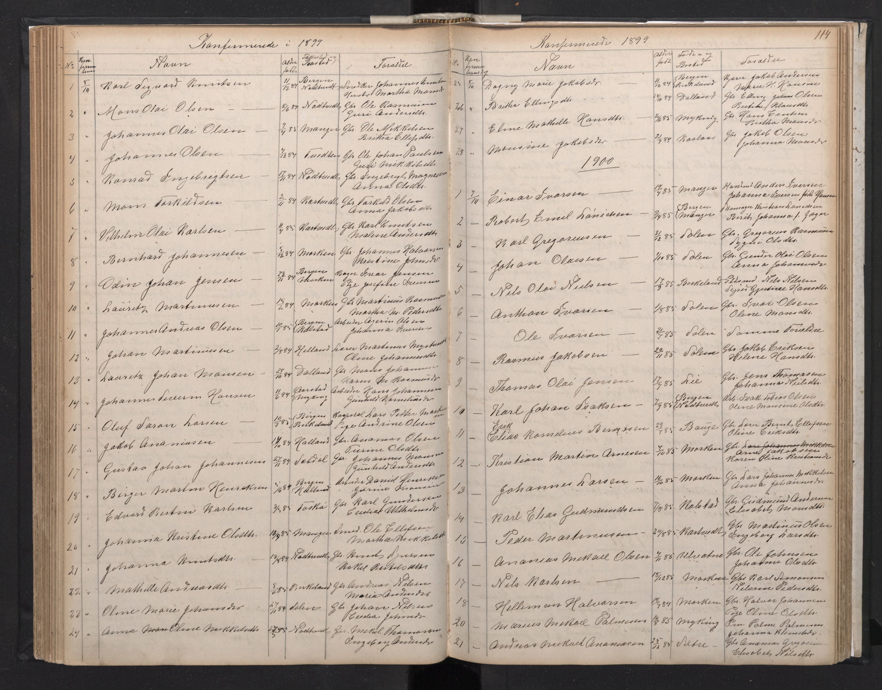 Manger sokneprestembete, SAB/A-76801/H/Hab: Parish register (copy) no. A 1, 1874-1901, p. 113b-114a