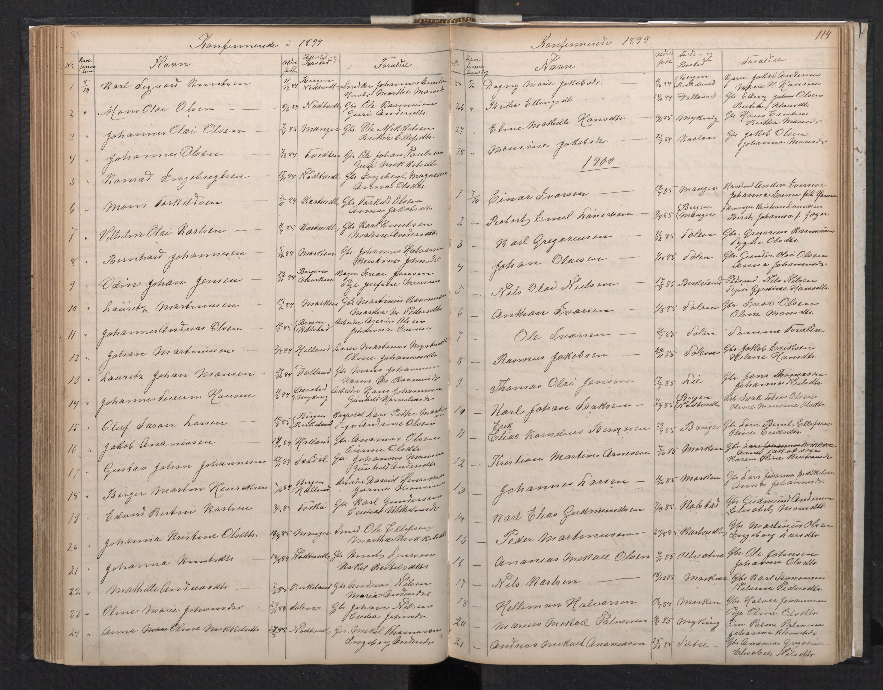 Manger sokneprestembete, AV/SAB-A-76801/H/Hab: Parish register (copy) no. A 1, 1874-1901, p. 113b-114a