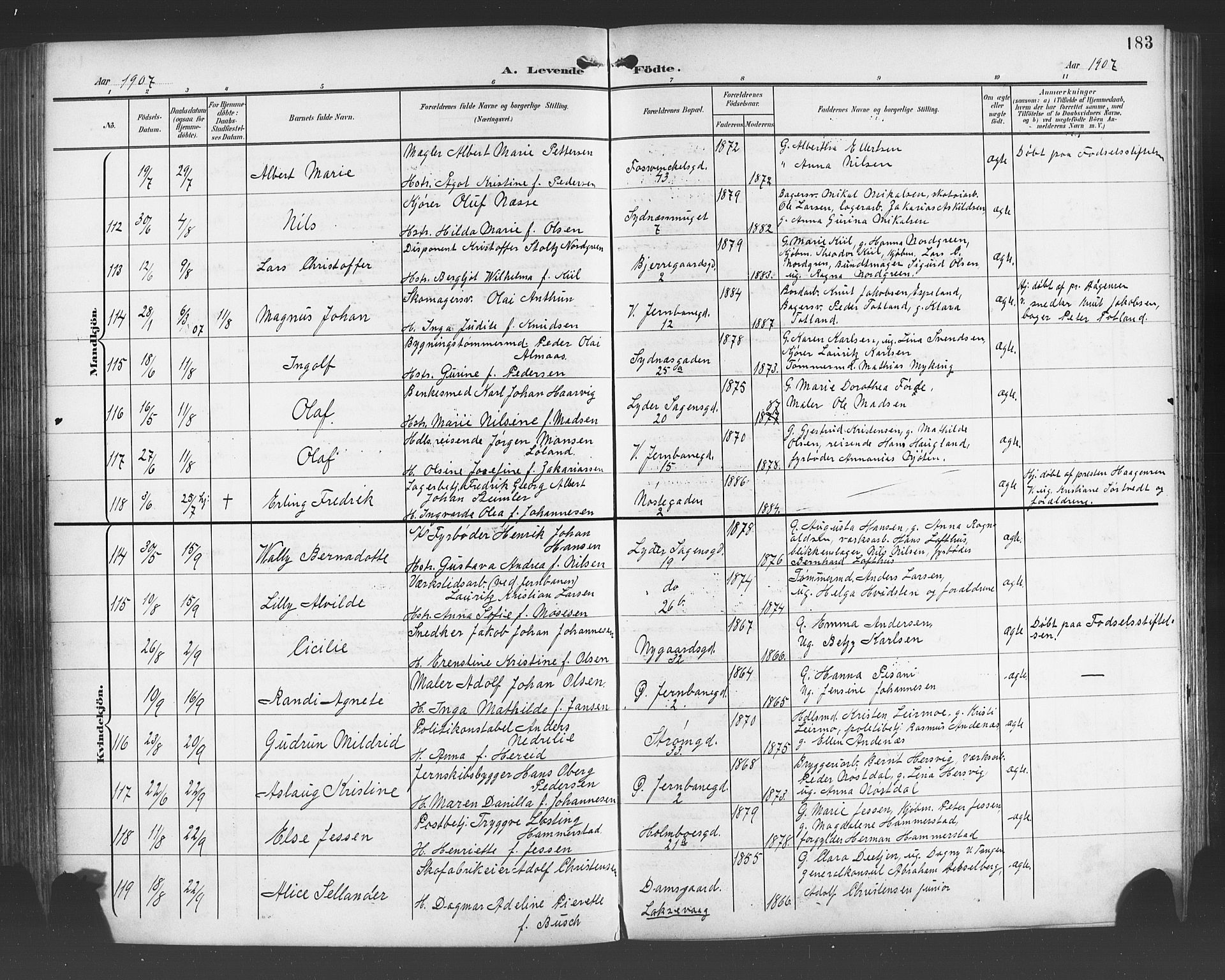 Johanneskirken sokneprestembete, SAB/A-76001/H/Hab: Parish register (copy) no. A 2, 1900-1912, p. 183