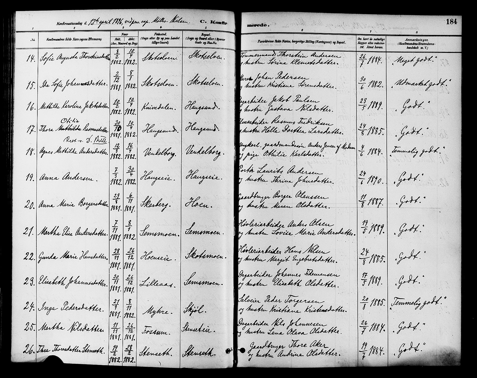 Eiker kirkebøker, SAKO/A-4/F/Fb/L0002: Parish register (official) no. II 2, 1889-1896, p. 184
