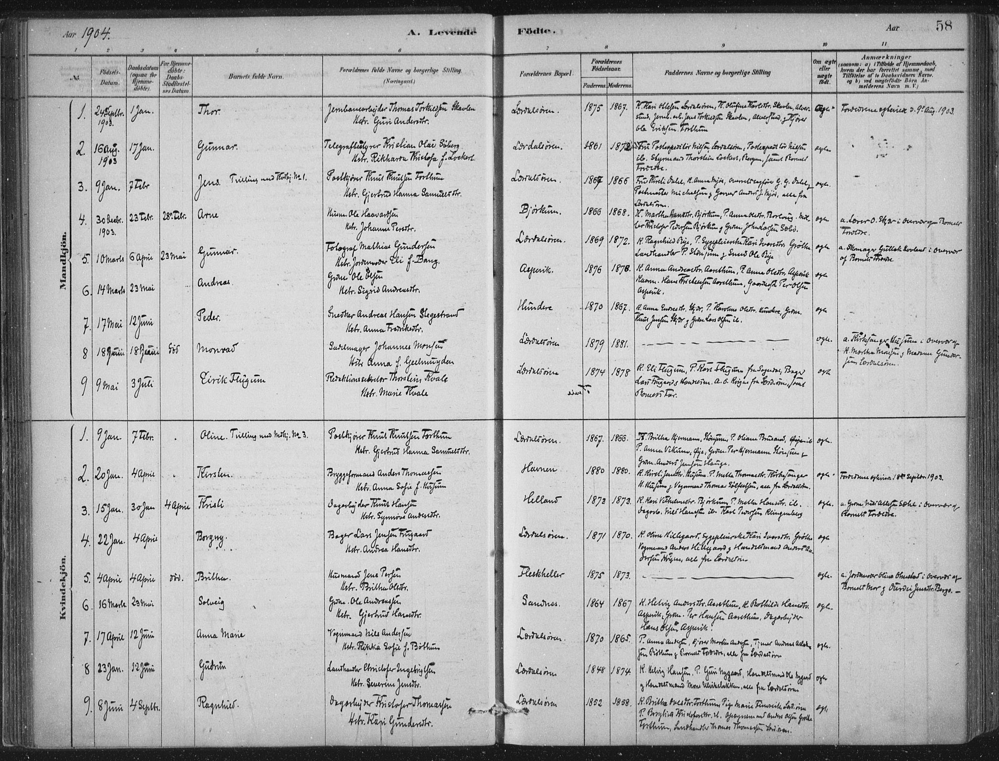 Lærdal sokneprestembete, SAB/A-81201: Parish register (official) no. D  1, 1878-1908, p. 58