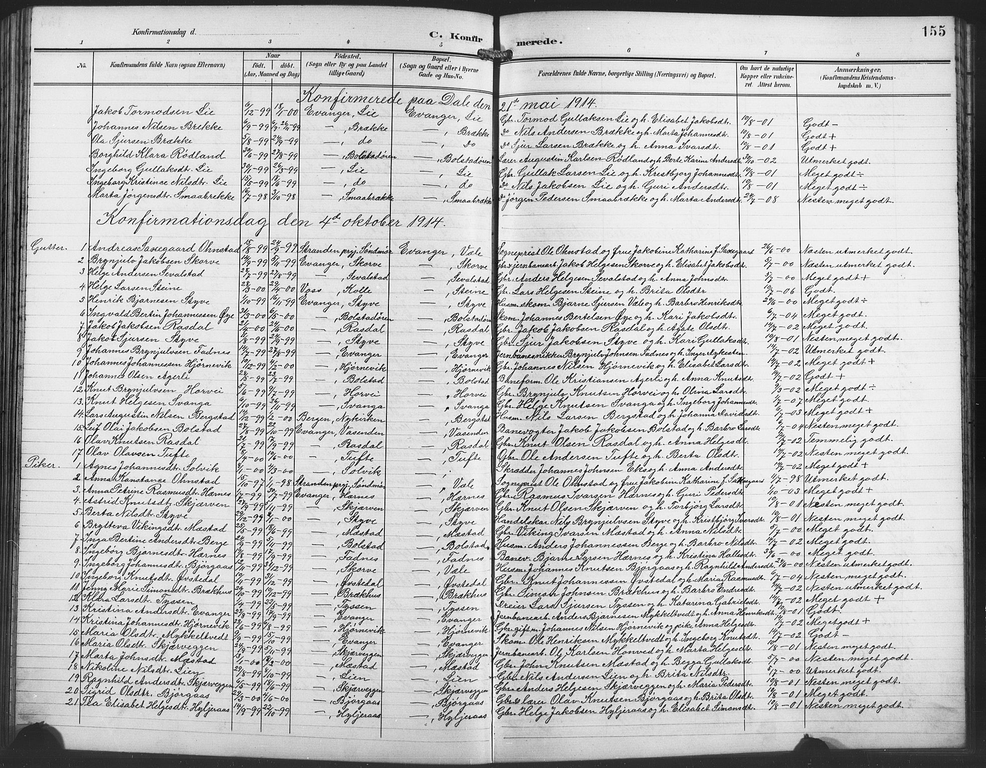 Evanger sokneprestembete, SAB/A-99924: Parish register (copy) no. A 5, 1897-1917, p. 155