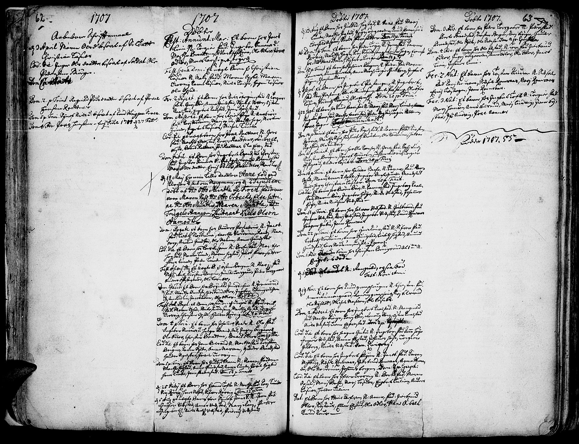 Ringebu prestekontor, SAH/PREST-082/H/Ha/Haa/L0001: Parish register (official) no. 1, 1696-1733, p. 62-63