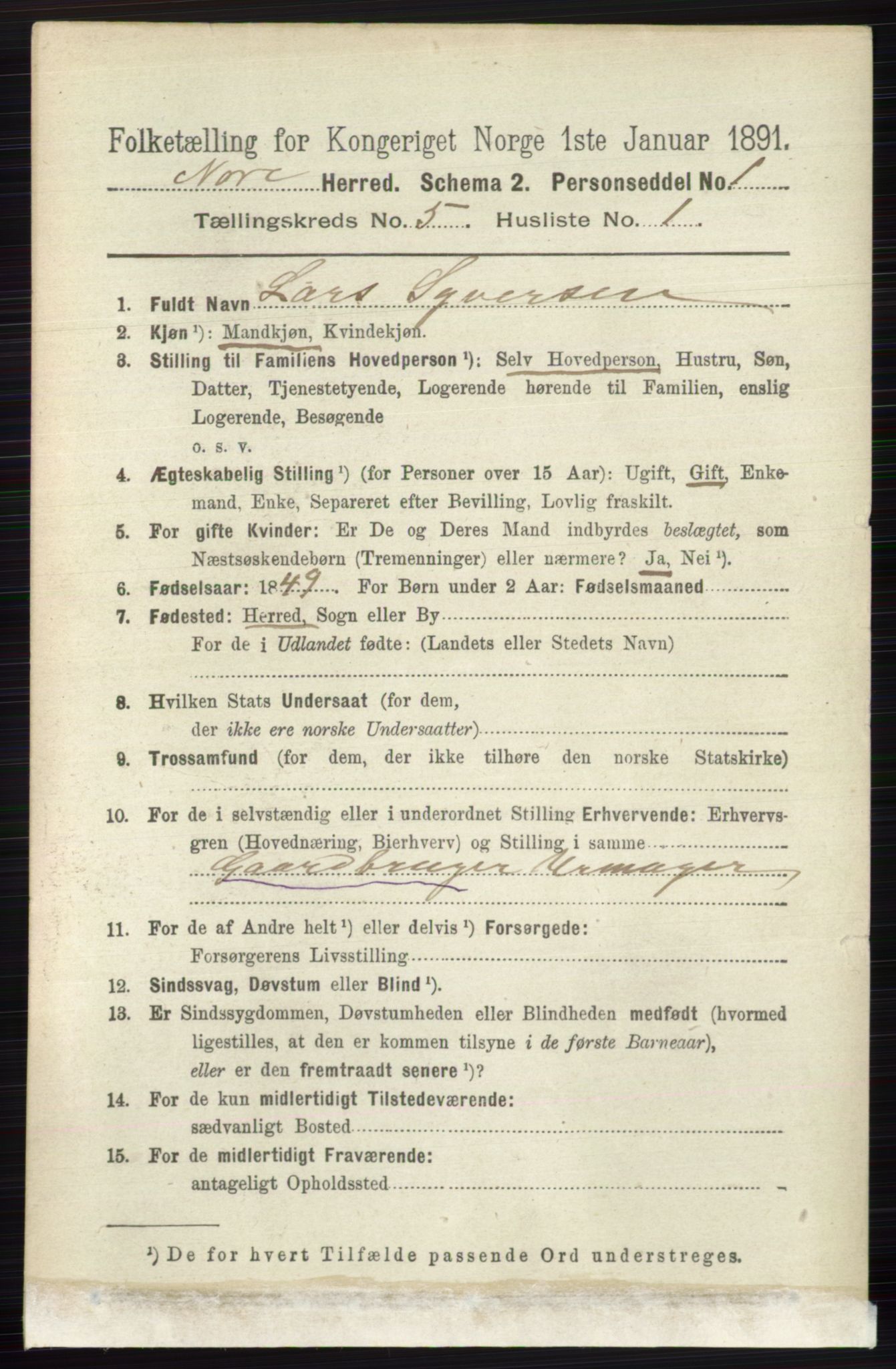 RA, 1891 census for 0633 Nore, 1891, p. 1564