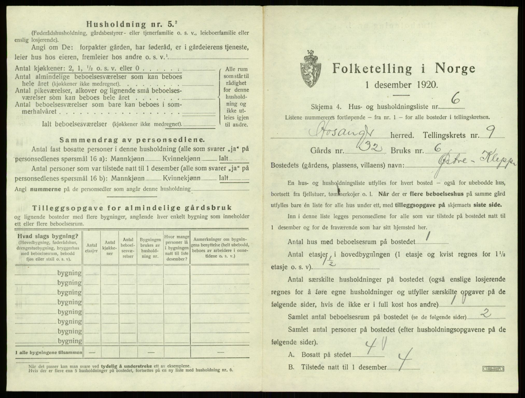 SAB, 1920 census for Hosanger, 1920, p. 499