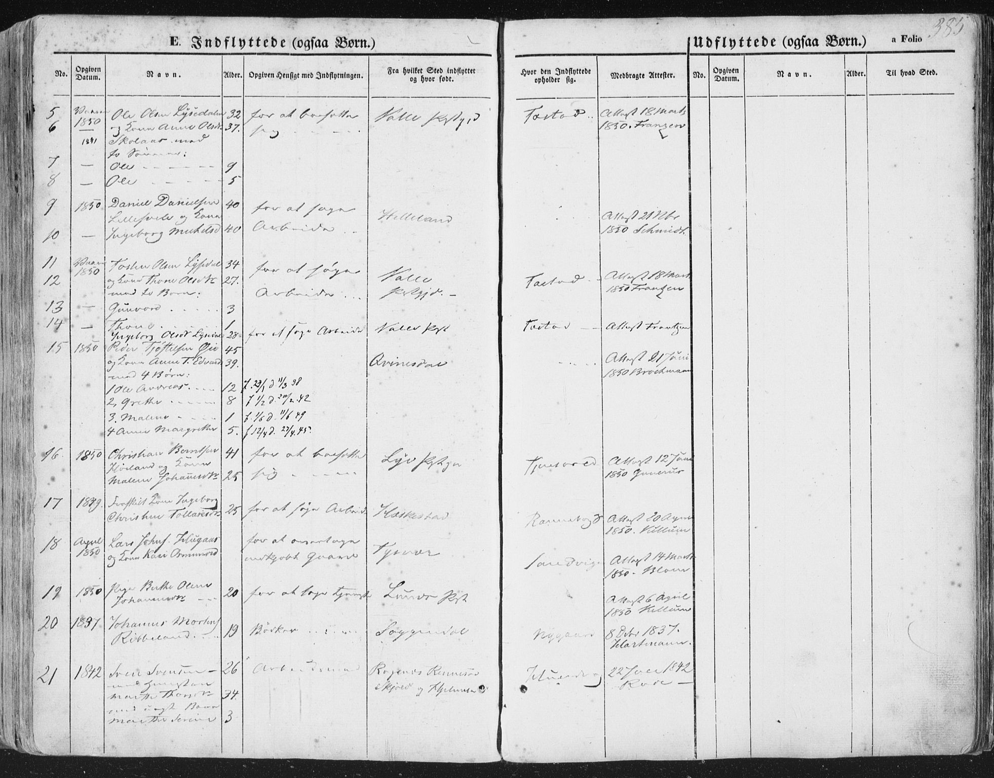 Hetland sokneprestkontor, AV/SAST-A-101826/30/30BA/L0002: Parish register (official) no. A 2, 1849-1869, p. 385