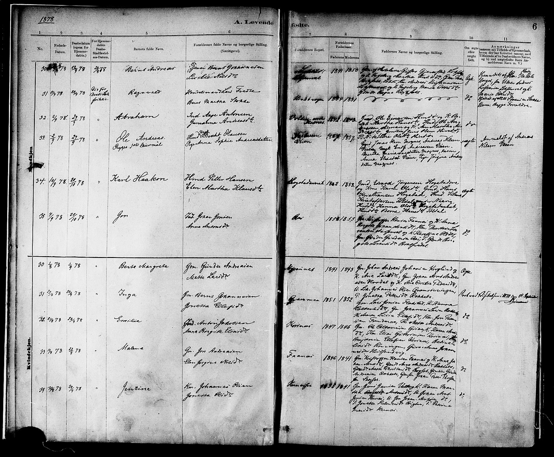 Ministerialprotokoller, klokkerbøker og fødselsregistre - Nord-Trøndelag, SAT/A-1458/713/L0120: Parish register (official) no. 713A09, 1878-1887, p. 6