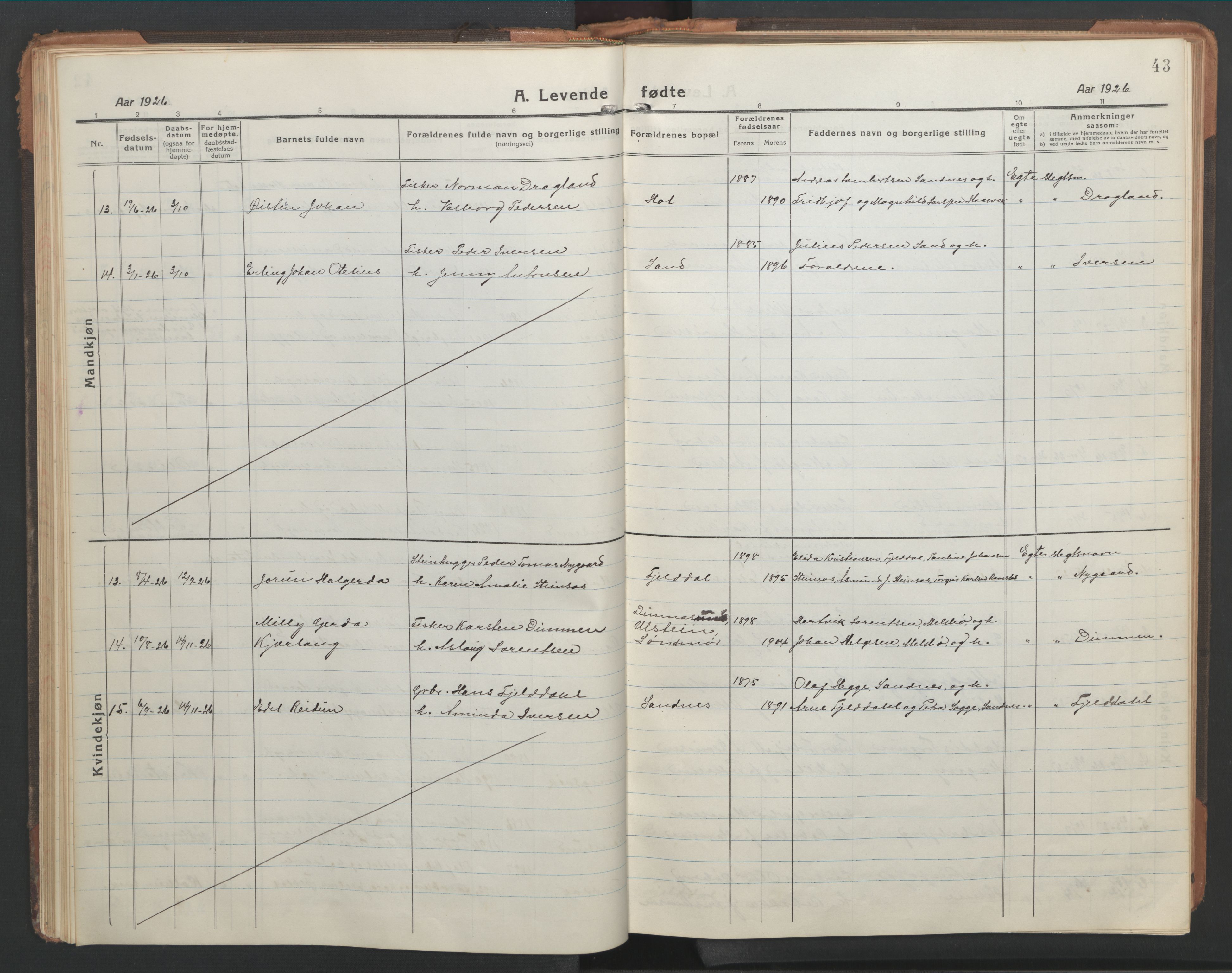 Ministerialprotokoller, klokkerbøker og fødselsregistre - Nordland, SAT/A-1459/865/L0933: Parish register (copy) no. 865C05, 1917-1947, p. 43