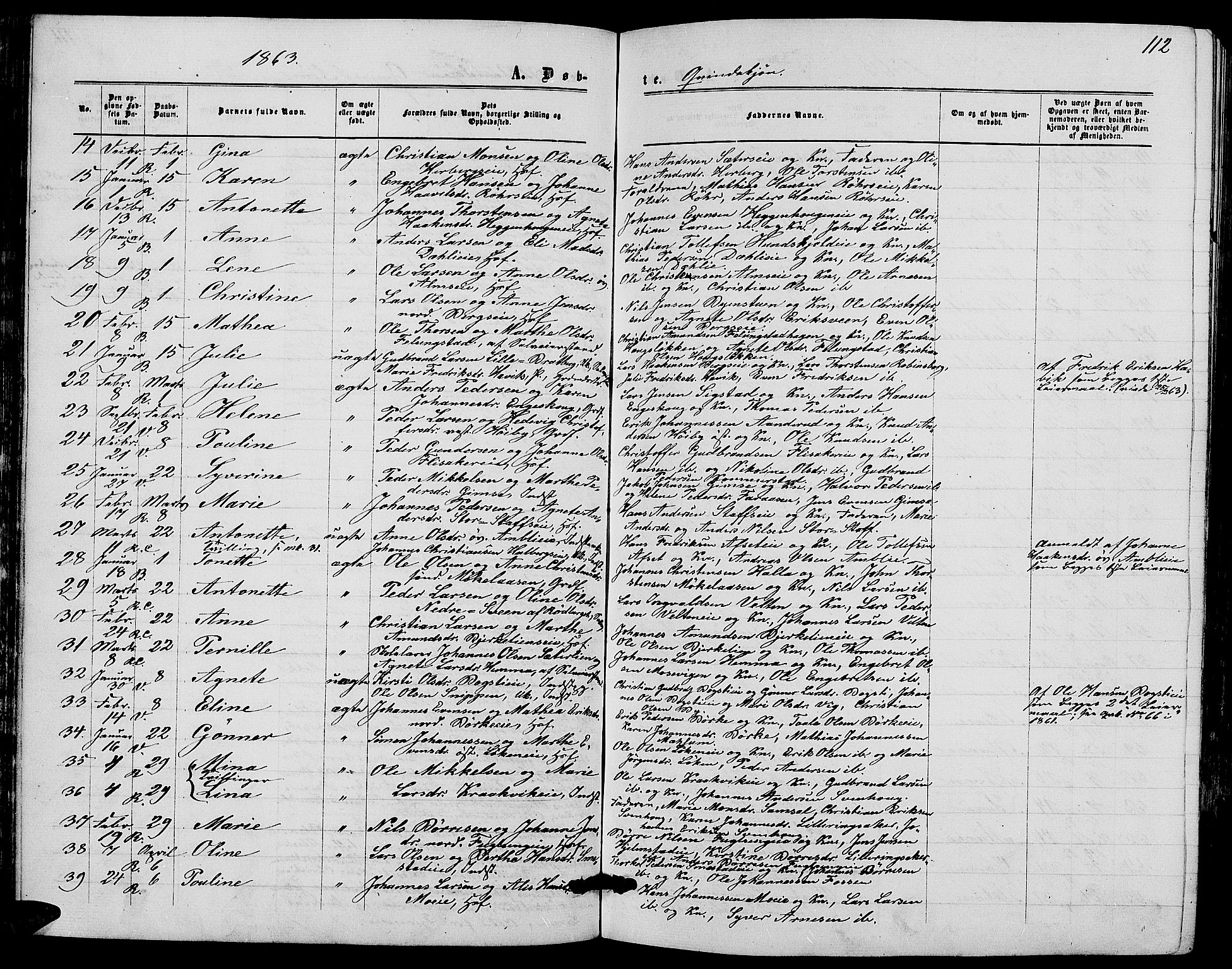 Ringsaker prestekontor, AV/SAH-PREST-014/L/La/L0007: Parish register (copy) no. 7, 1861-1869, p. 112