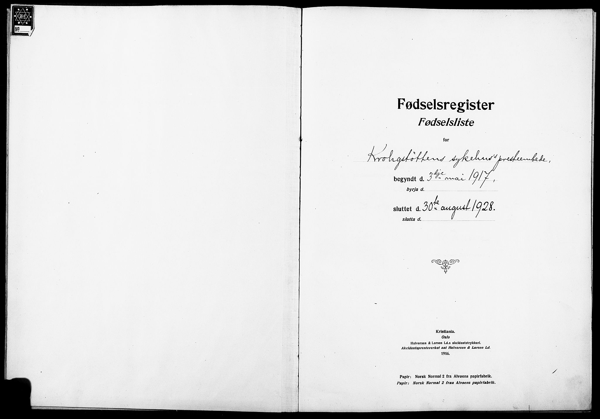 Krohgstøtten sykehusprest Kirkebøker, SAO/A-10854/J/Ja/L0001: Birth register no. 1, 1917-1928