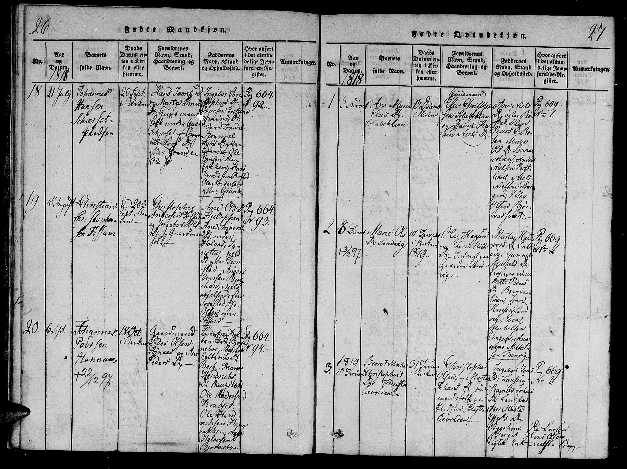 Ministerialprotokoller, klokkerbøker og fødselsregistre - Nord-Trøndelag, SAT/A-1458/701/L0005: Parish register (official) no. 701A05 /1, 1816-1825, p. 26-27