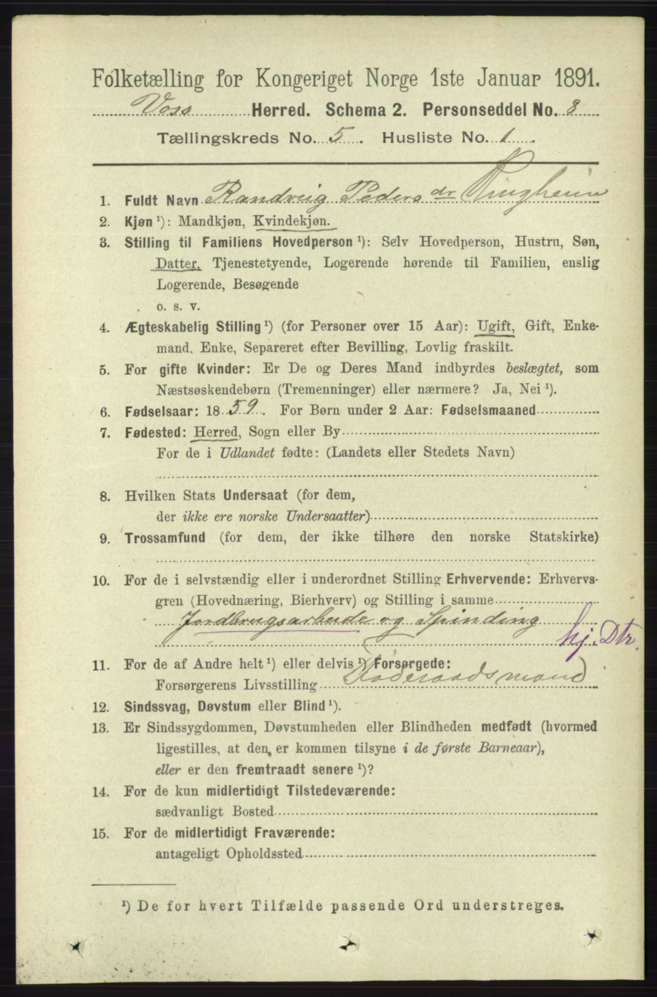 RA, 1891 census for 1235 Voss, 1891, p. 2709