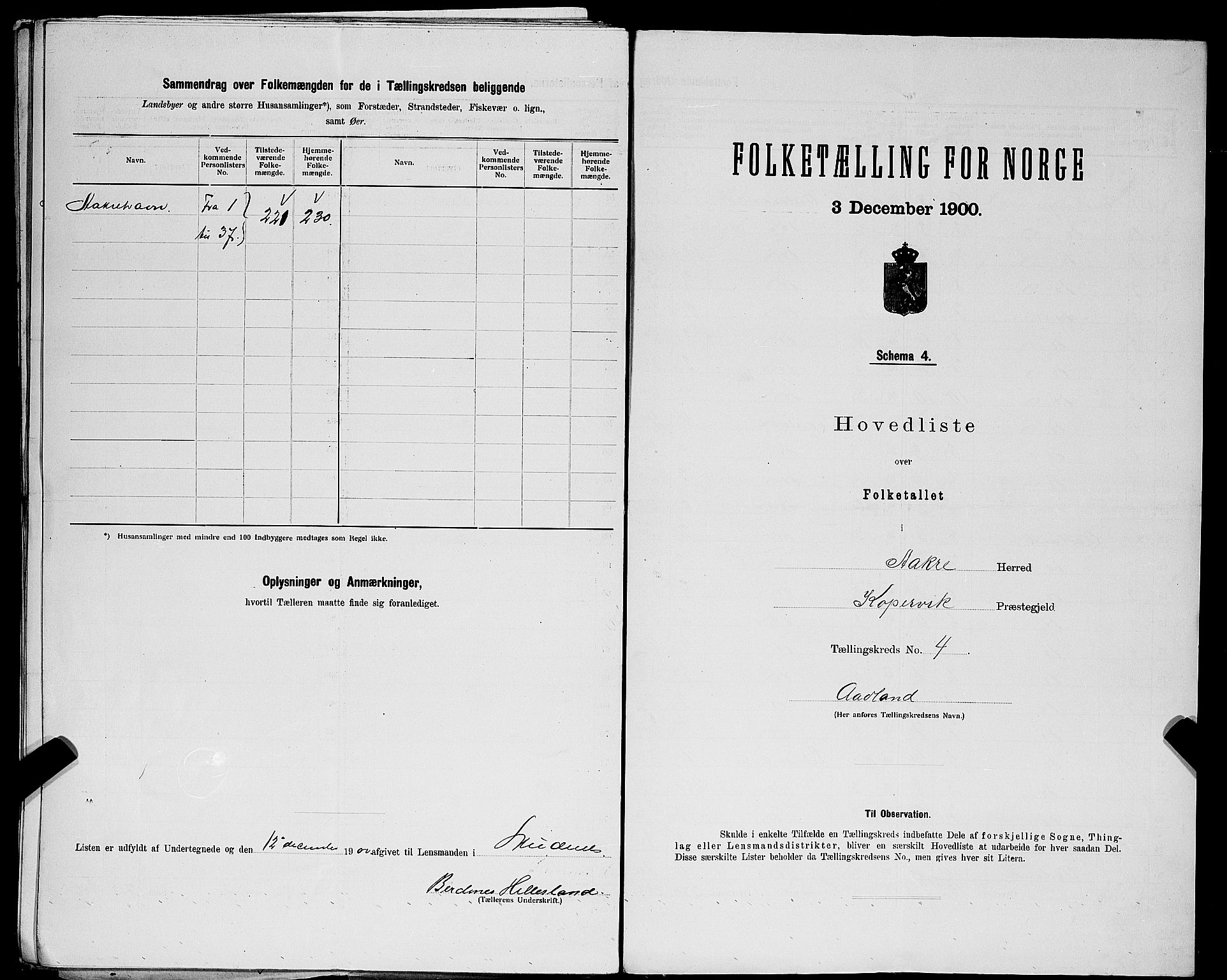 SAST, 1900 census for Åkra, 1900, p. 18