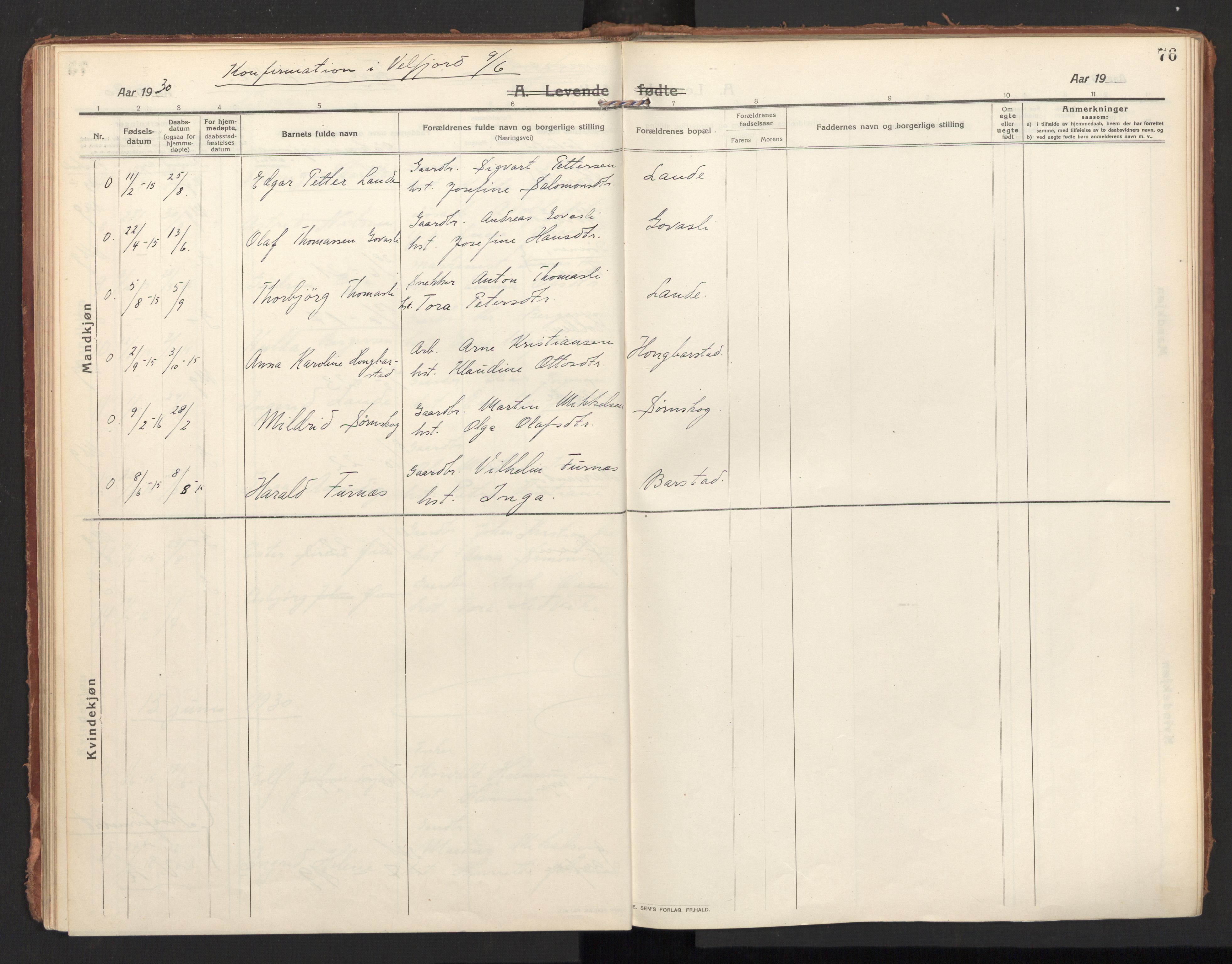 Ministerialprotokoller, klokkerbøker og fødselsregistre - Nordland, SAT/A-1459/810/L0156: Parish register (official) no. 810A15, 1915-1930, p. 76