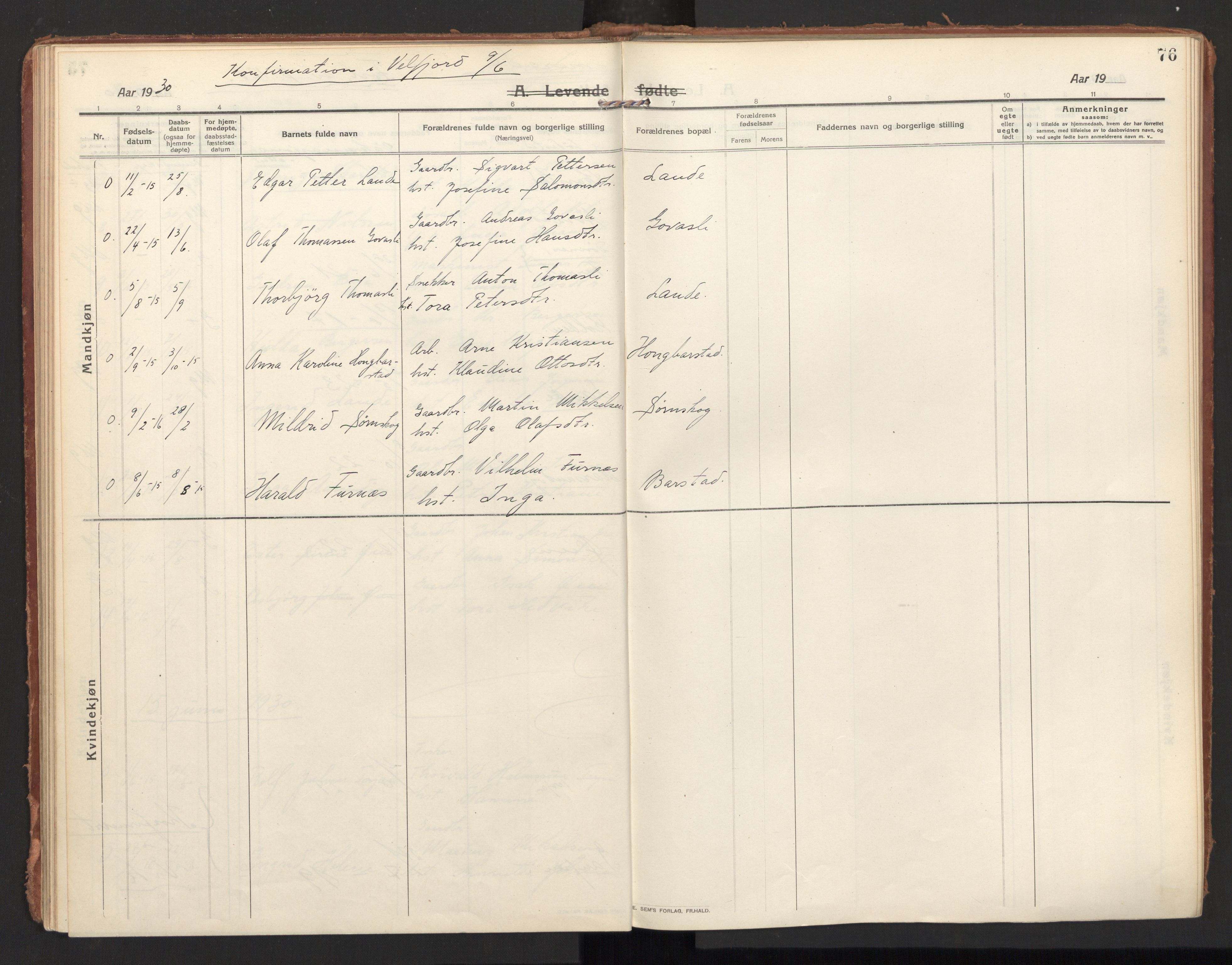 Ministerialprotokoller, klokkerbøker og fødselsregistre - Nordland, AV/SAT-A-1459/810/L0156: Parish register (official) no. 810A15, 1915-1930, p. 76