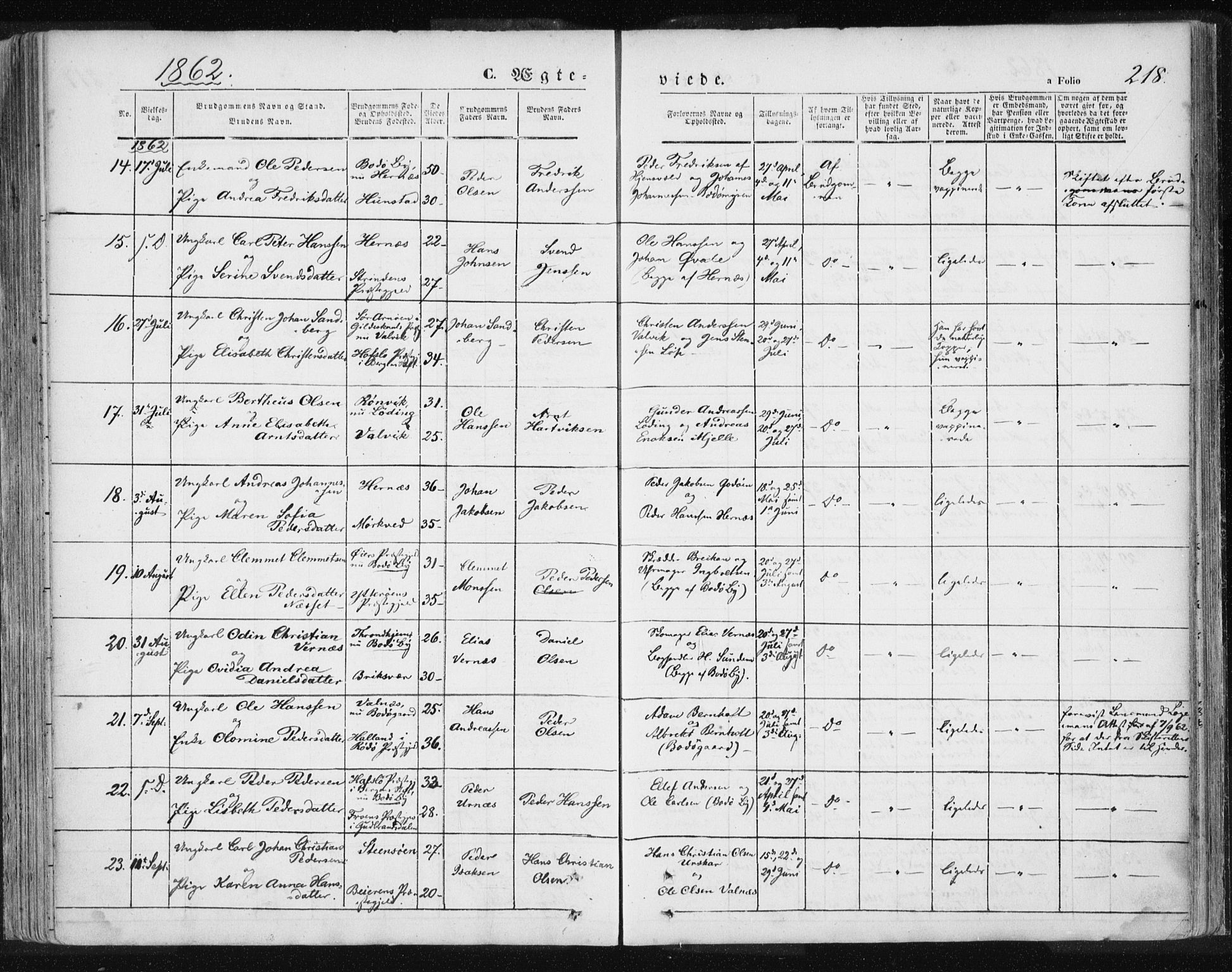 Ministerialprotokoller, klokkerbøker og fødselsregistre - Nordland, AV/SAT-A-1459/801/L0007: Parish register (official) no. 801A07, 1845-1863, p. 218