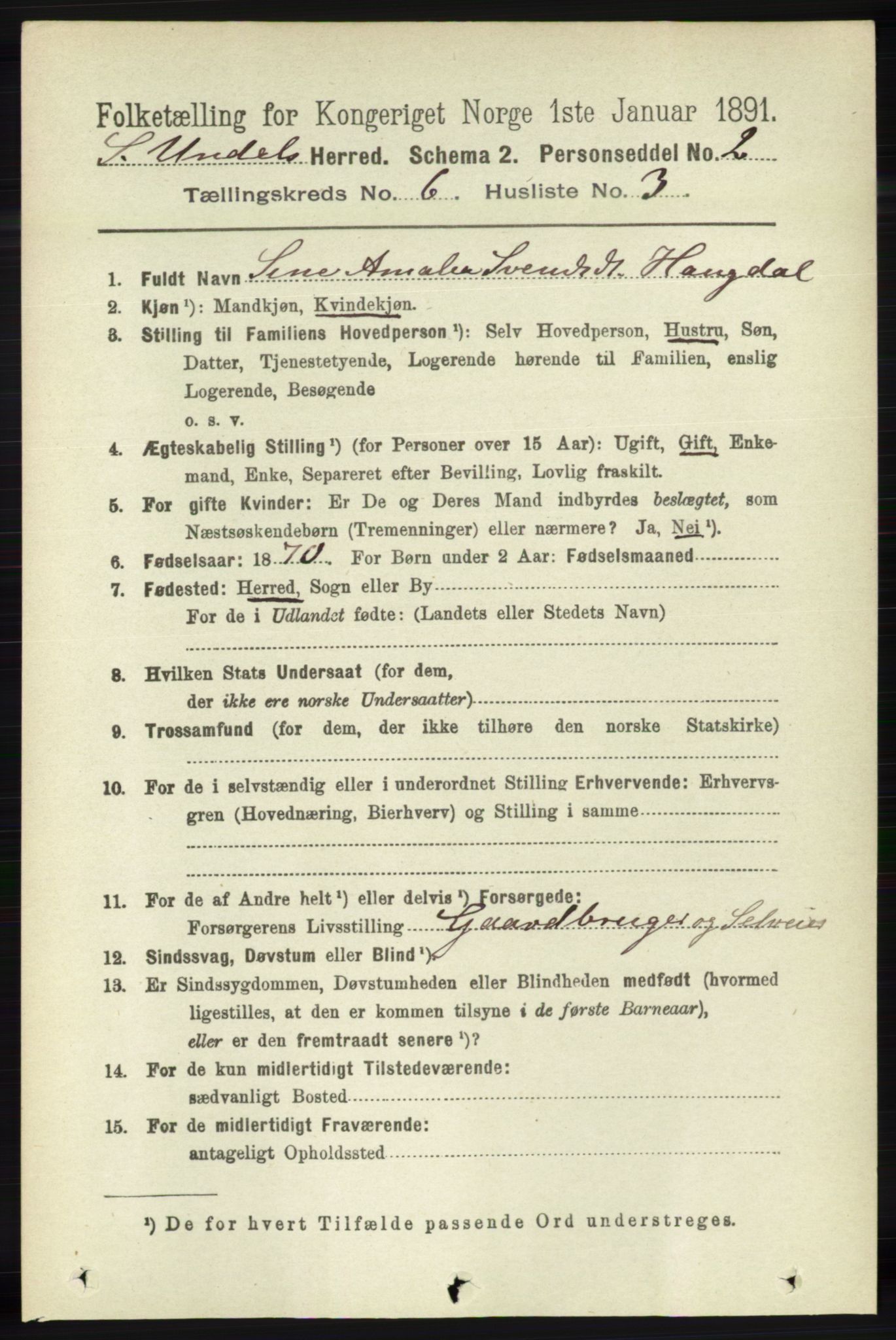 RA, 1891 census for 1029 Sør-Audnedal, 1891, p. 2299