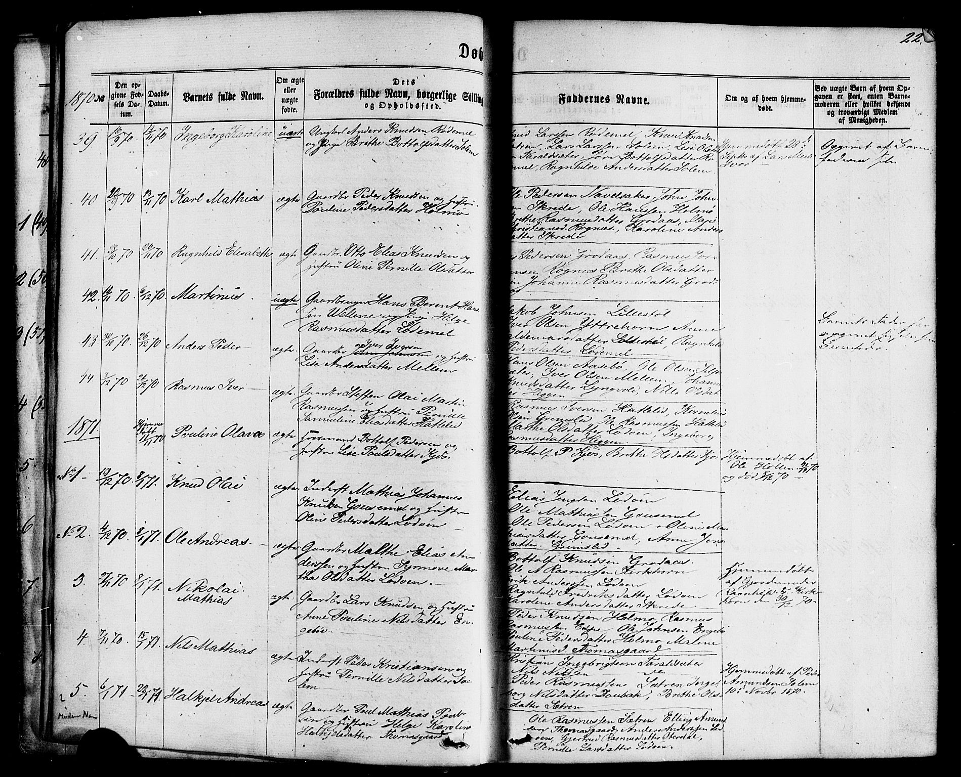 Hornindal sokneprestembete, SAB/A-82401/H/Haa/Haaa/L0002: Parish register (official) no. A 2, 1867-1884, p. 22